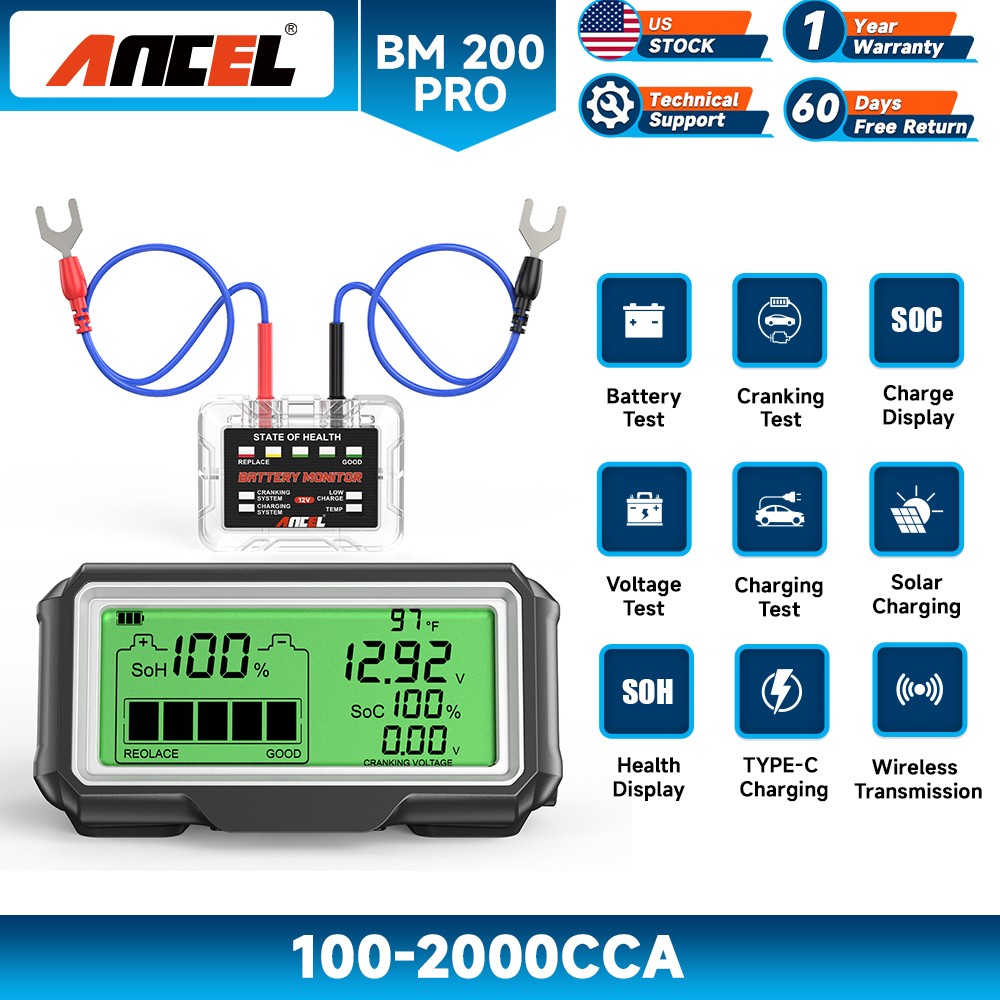 ANCEL BM200 PRO 12V Car Battery Monitor Wireless Transmission Battery Tester US