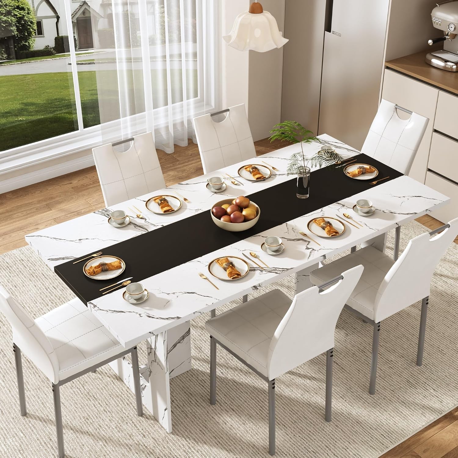 71 Inch Rectangle Dining Table for 4-8 People, Long Kitchen Dinner Table with