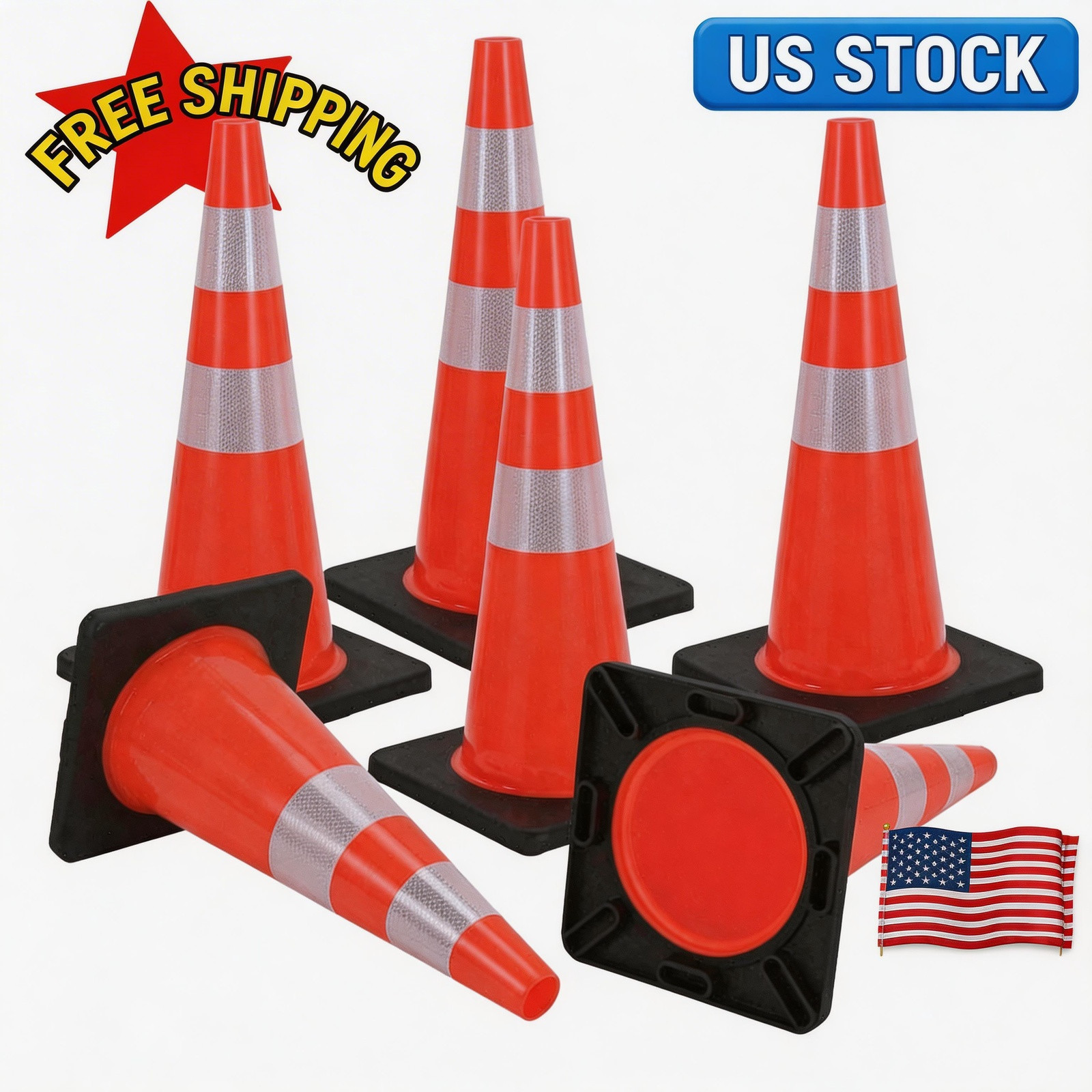 6Pack 28inch Orange PVC High-Performance Traffic Cone, Traffic Safety Cone