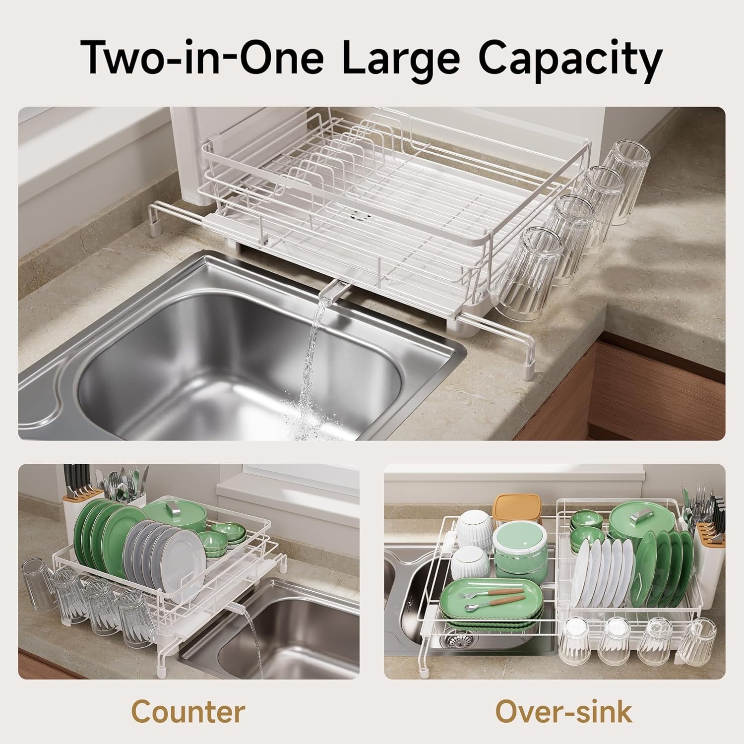 Dish Drying Rack, Extendable Dish Rack Over Sink, Large Stainless Steel Dish ...
