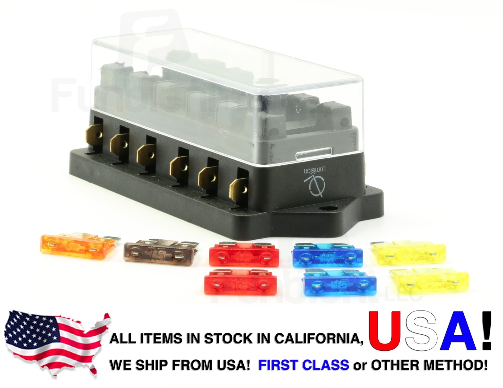 Lumision 6 Port way Automotive ATO ATC APR Fuse Block Terminal 8 Fuses Set Pack