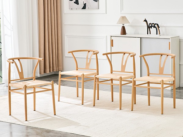 Modern Wishbone Dining Chair Iron Metal Farmhouse Woven Seat Set of 2