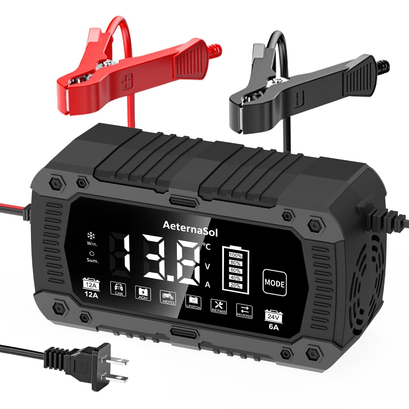12V 24V Smart Battery Charger, 12A Efficient Fully Auto