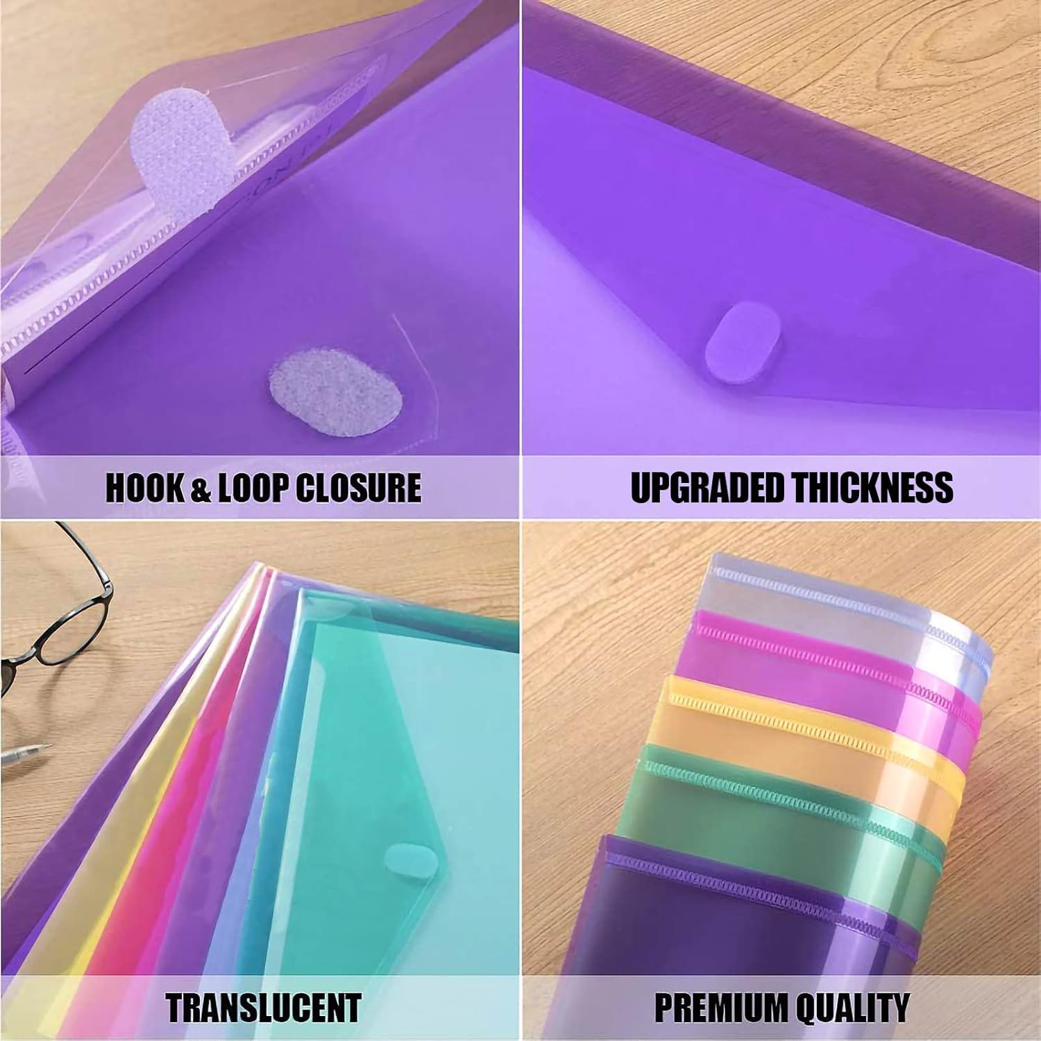 12 Pack Plastic Envelopes File Folders, Plastic Folders with Pockets, Colored...