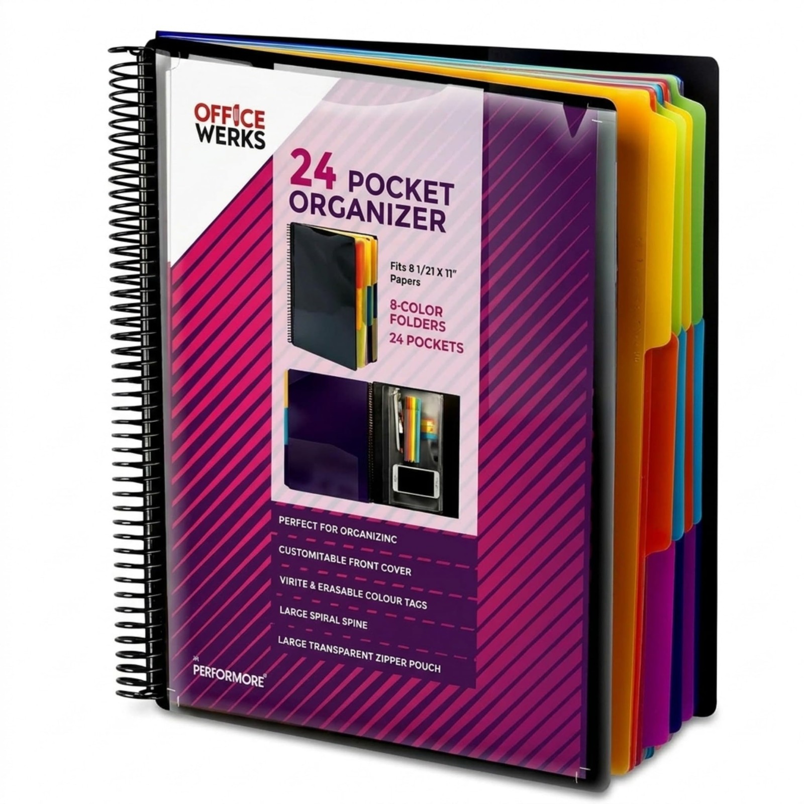 24 Pocket Spiral Project Organizer with 12 Dividers, Fits 8.5" X 11" Letter S...