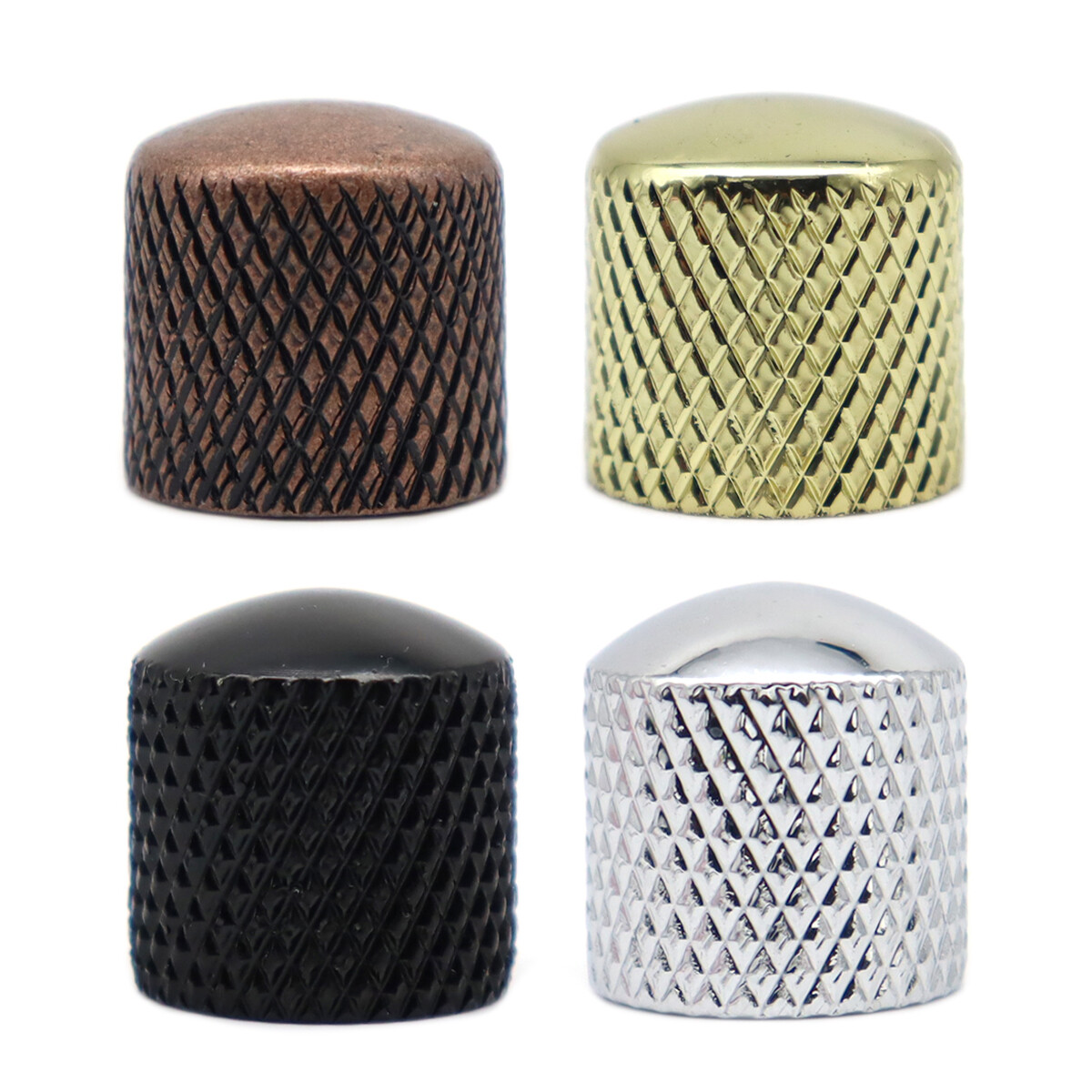 4x Metal Guitar/Bass Dome Control Volumn Tone Knob Knurled Barrels Split Shafts