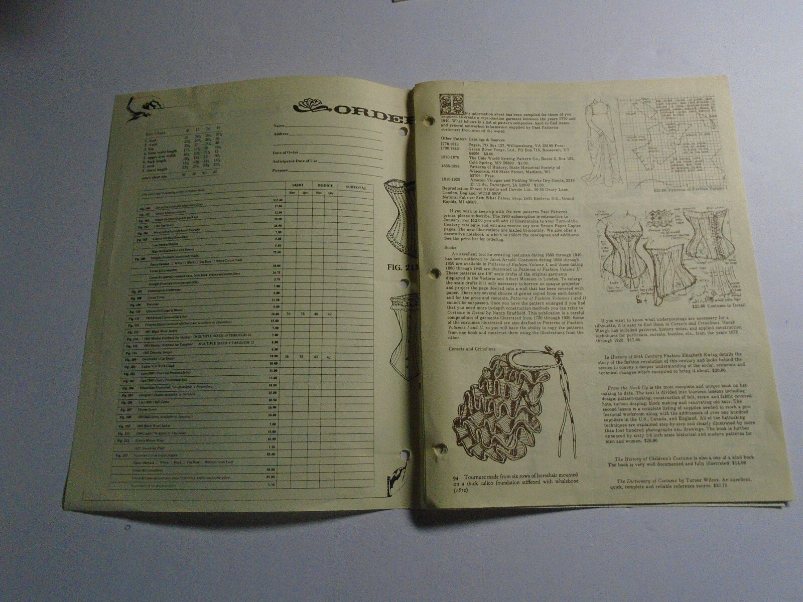Past Pattern Ordering Form - Unused includes glossary of terms & pricing sheet