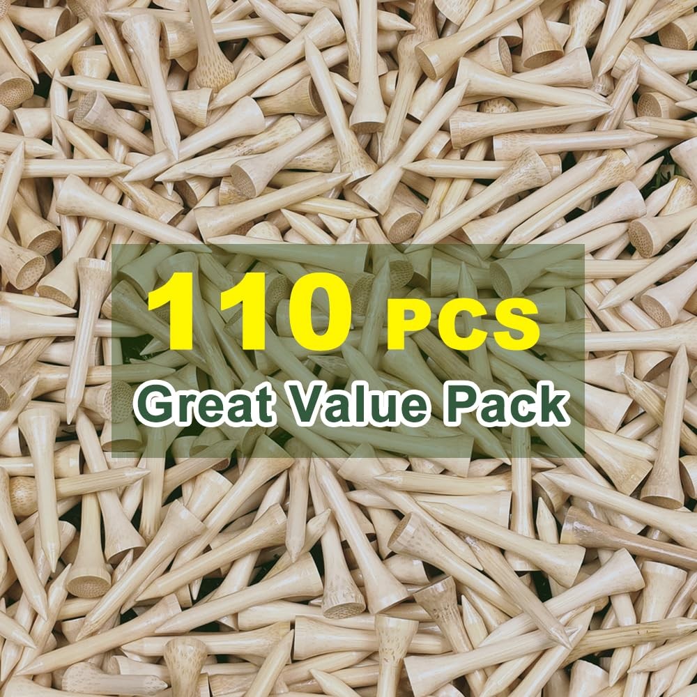 110 Pcs Bamboo Golf Tees 3 1/4 Inch Biodegradable LongTall Stable Ideal Beginner