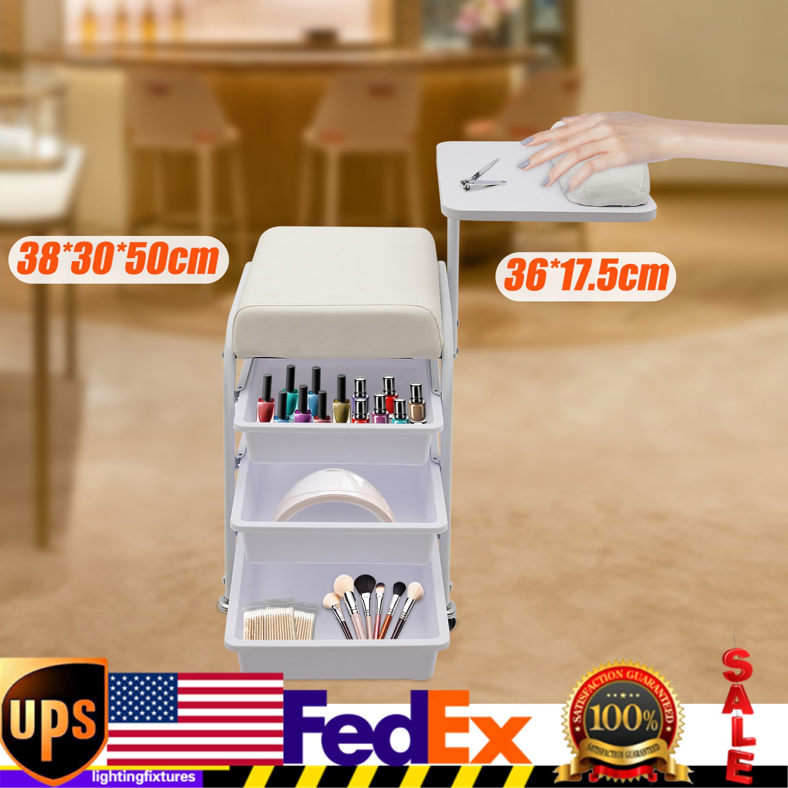 3 Drawers Beauty Salon Nail Or Foot Bath Spa Portable Esthetician Trolley Cart