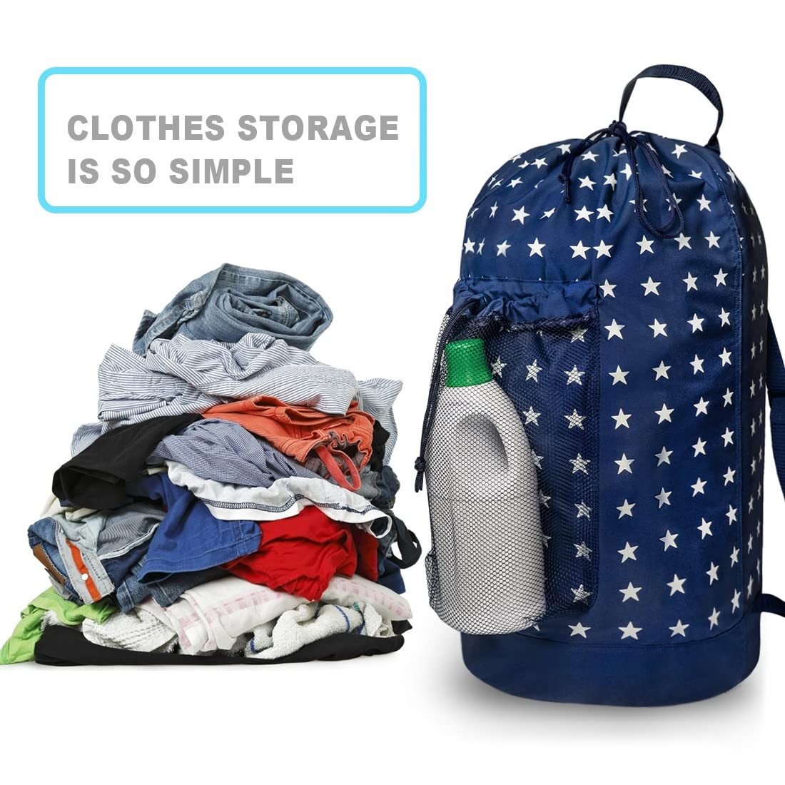 Dalykate Backpack Laundry Bag w/Shoulder Straps & Mesh Pocket - Durable Nylon