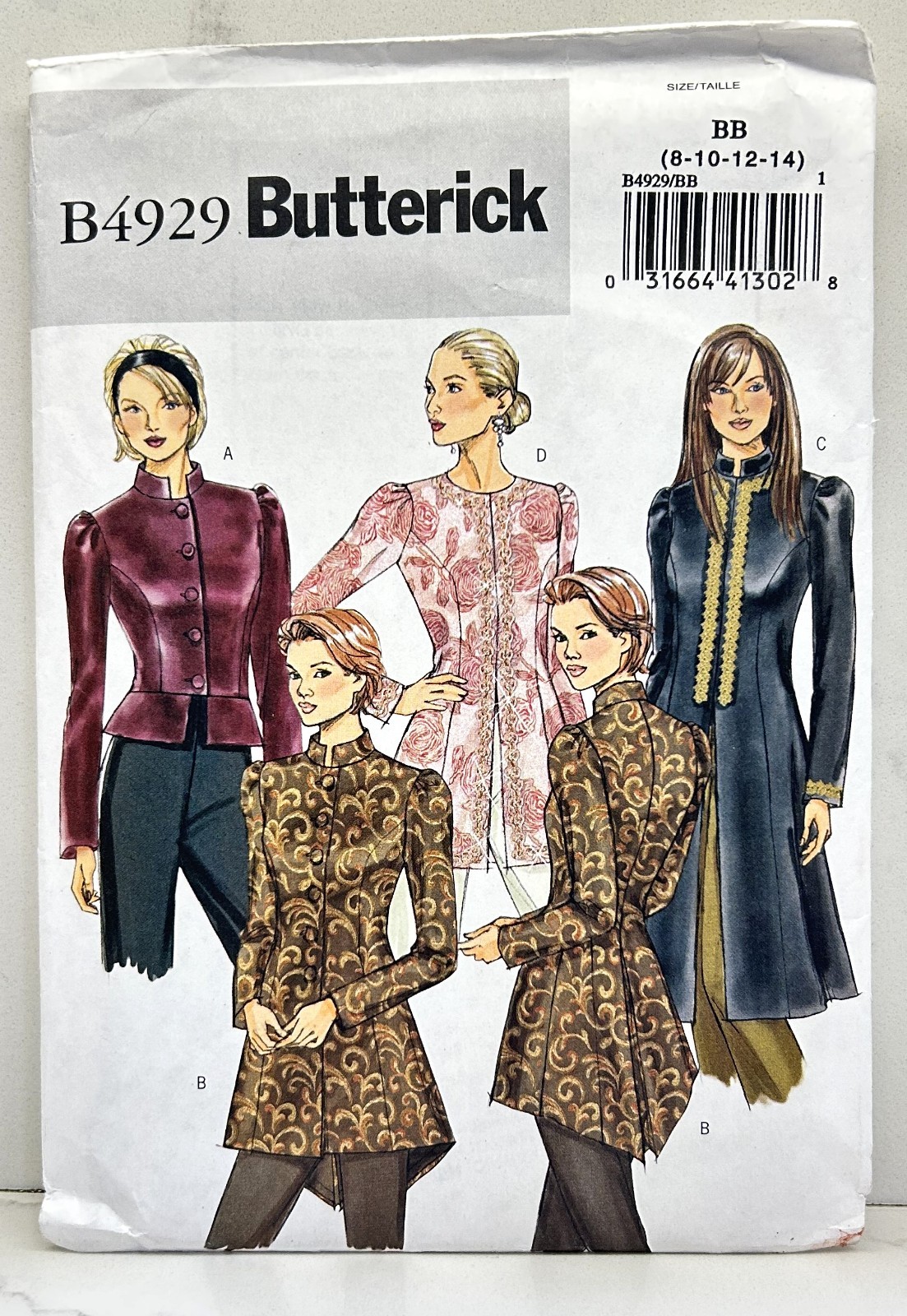 Butterick 4929 Pattern Victorian Peplum Nehru Jacket Sz. 8 -14 UNCUT