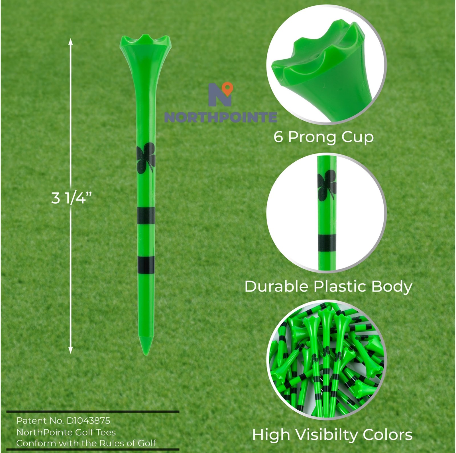 NorthPointe 3 ¼ Neon Plastic Golf Tees – Highly Visible Bright Colors
