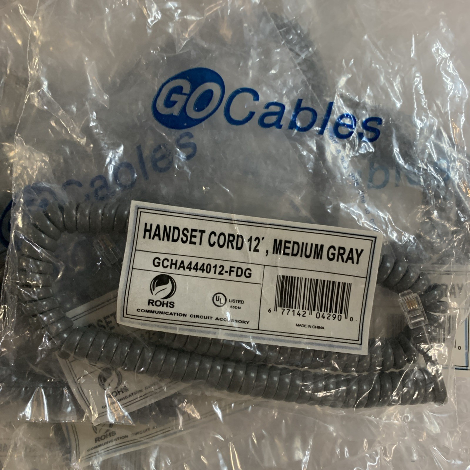 LOT OF 8 - Handset Cords Medium Gray - 12ft - For Phone - 12 Ft - FREE SHIPPING