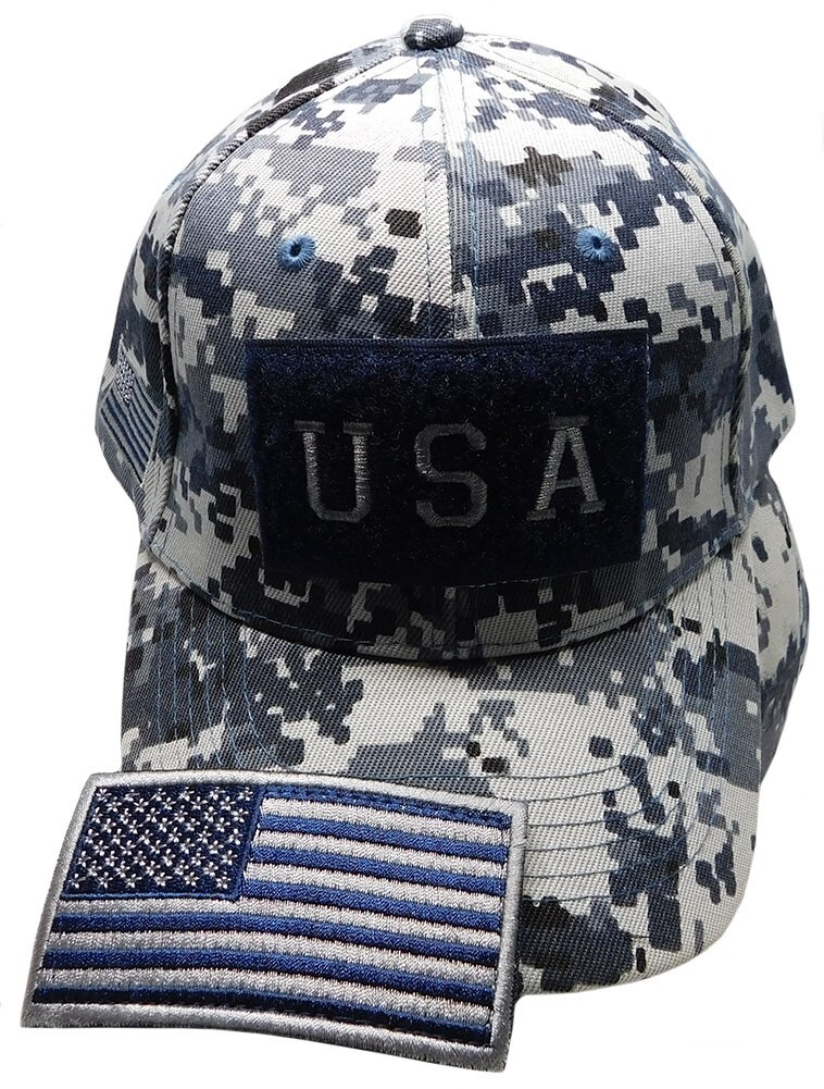 USA Flag Detachable Patch "USA" Navy Blue ACU Digital Camo Embroidered Hat Cap