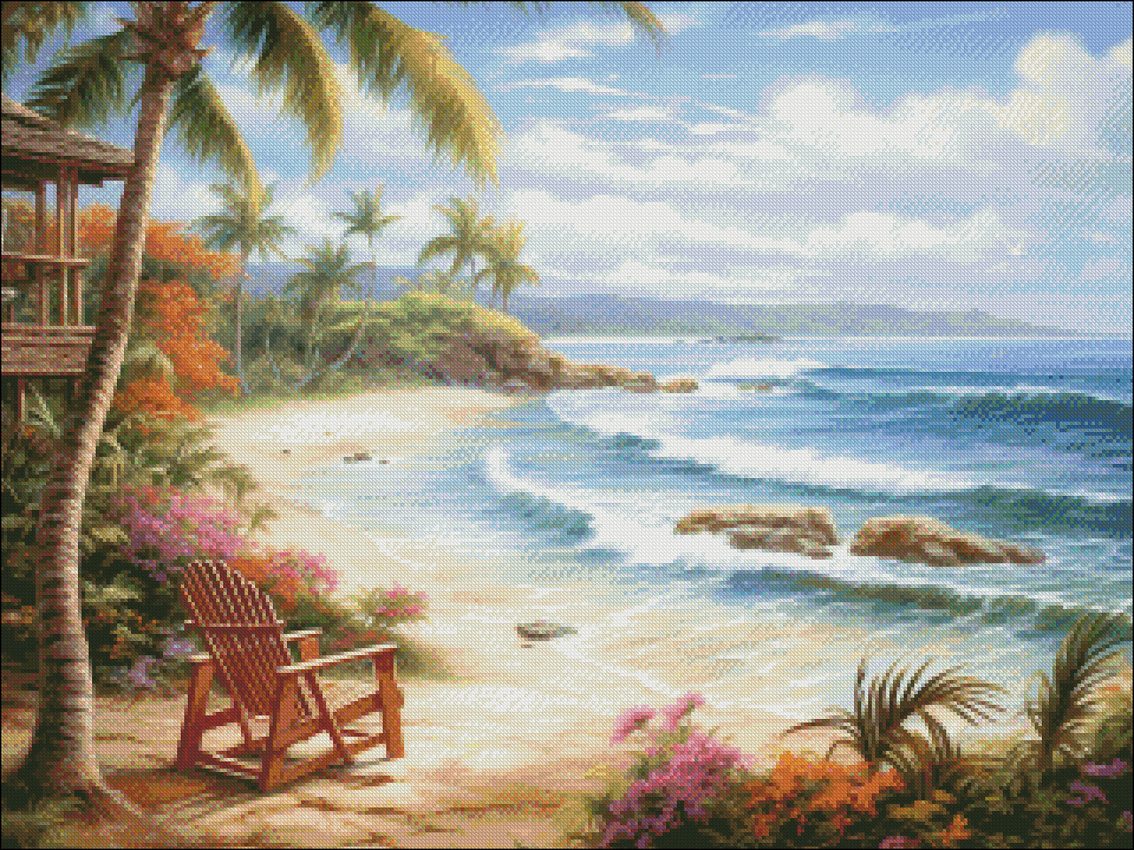 Beach and Palms - Chart Counted Cross Stitch Patterns Needlework DIY DMC Color