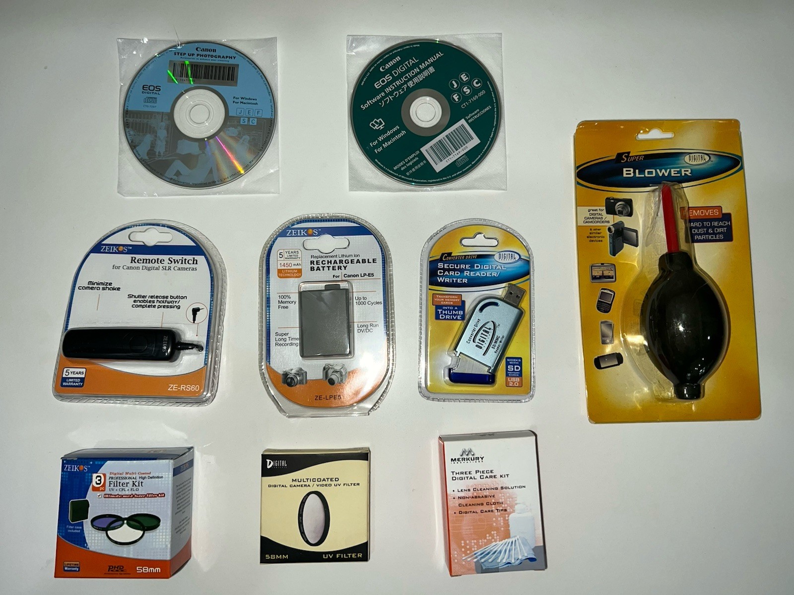 Canon 58mm Filter Kit LP-E5 battery plus Misc Accessories