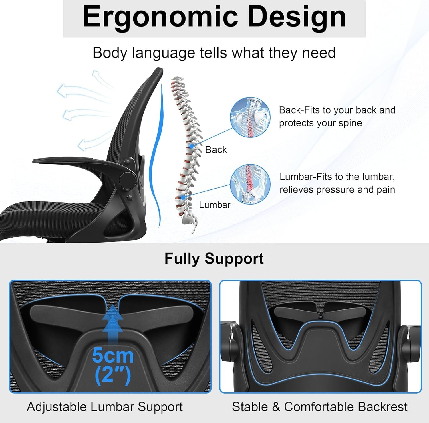 Drafting Chair Tall Office Chair with Flip-up Armrests Executive Ergonomic Co...
