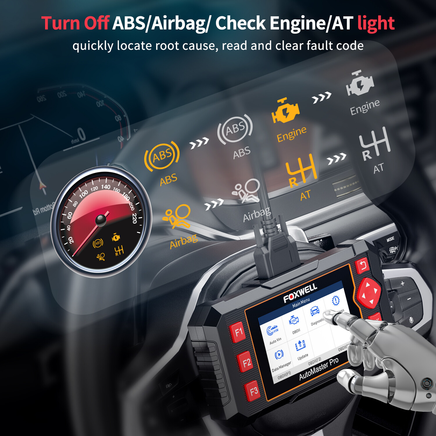 FOXWELL NT604 Elite Car Scanner OBD2 ABS SRS Transmission Check Engine Scan Tool