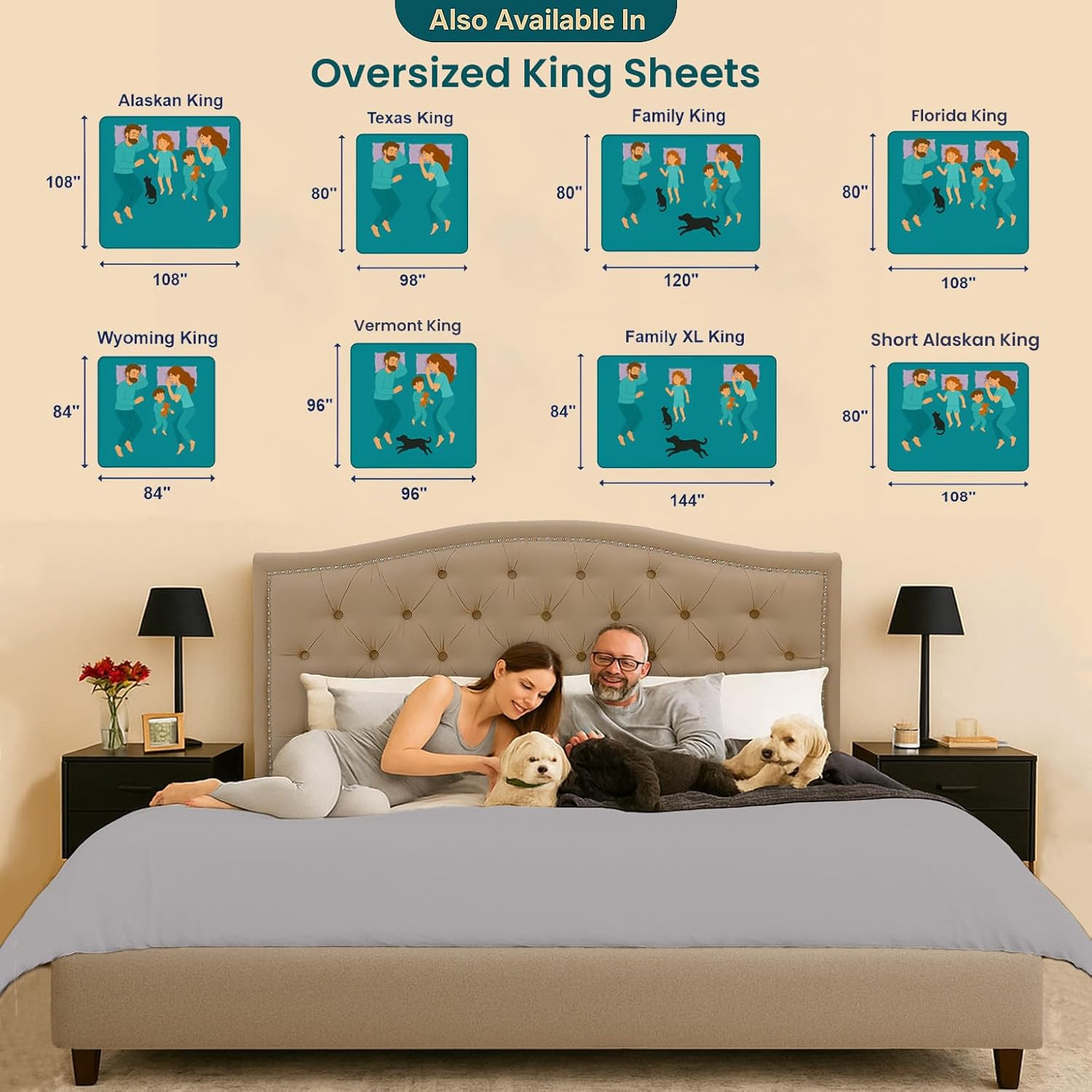 Luxury 120" x 80" King Sheet Set - 100% Egyptian Cotton, Silver