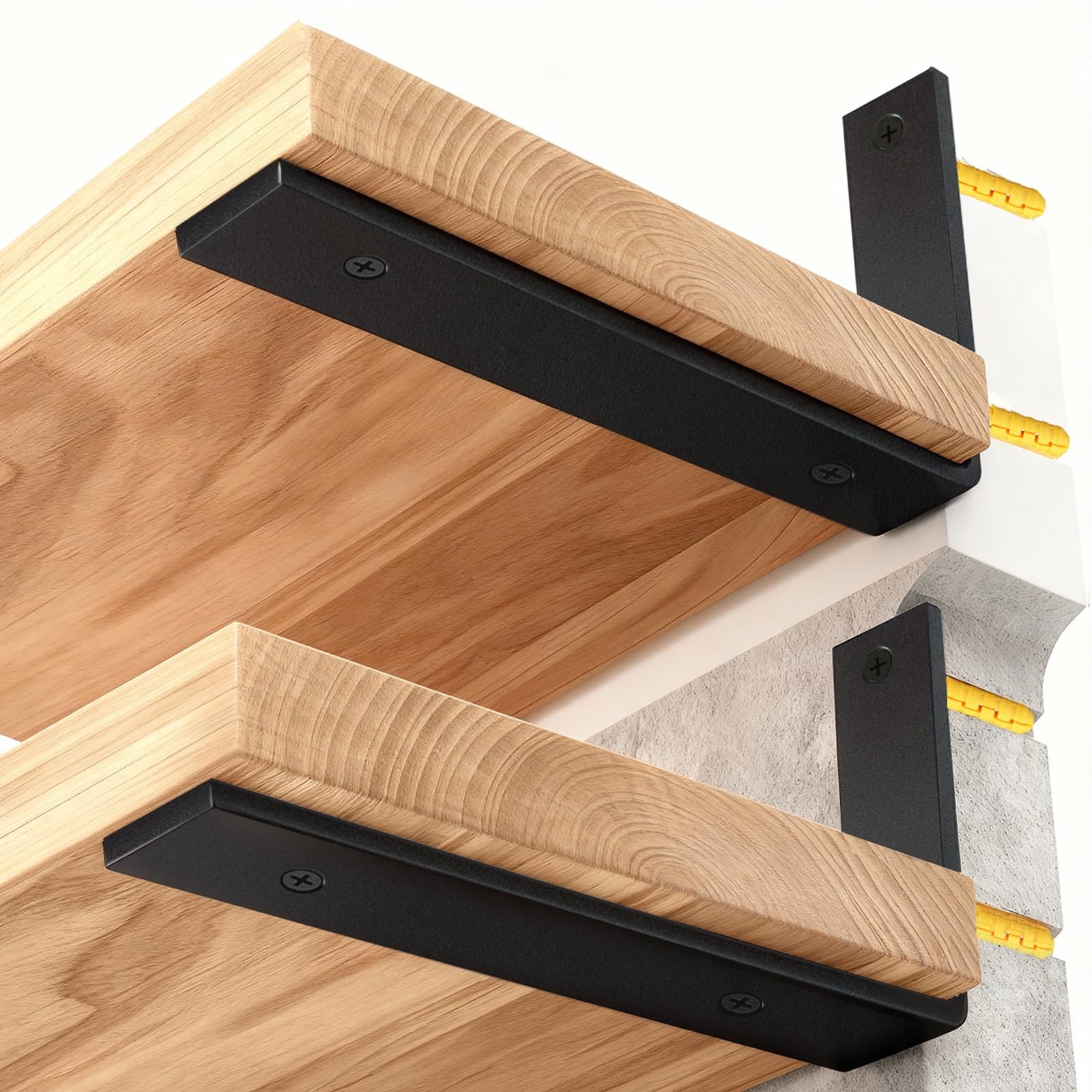 Heavy Duty Shelf Brackets 10 Inch 2 Pack Floating L-Shaped Black Steel