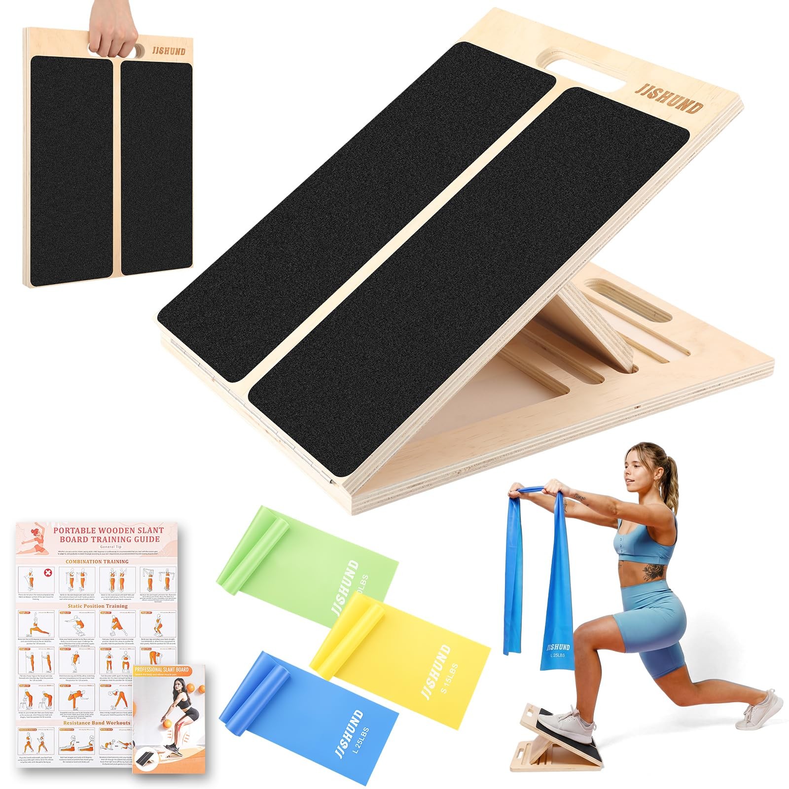 Slant Board for Calf Stretching, Adjustable Wooden Calf Stretcher Incline Boa...