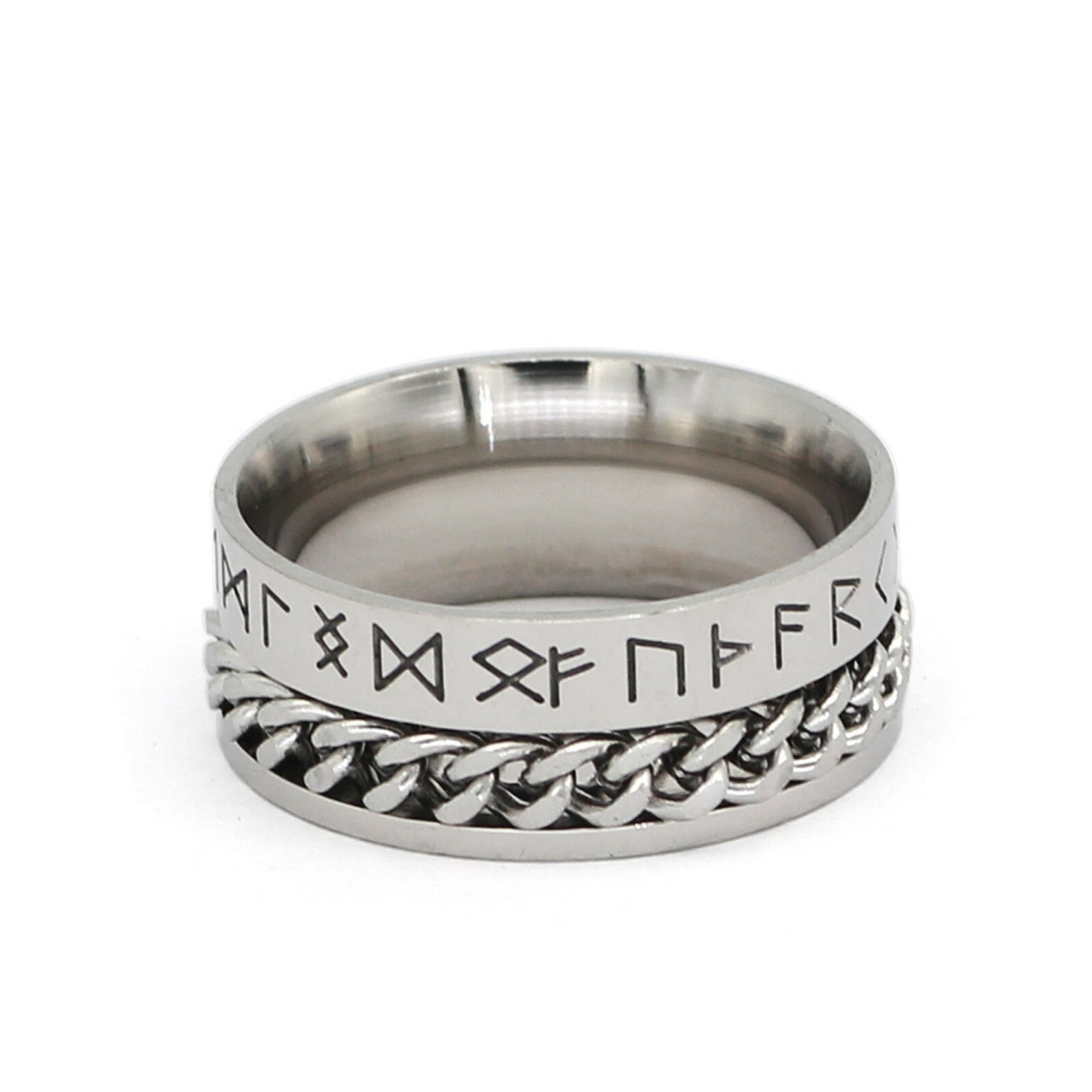 Viking Rune Chain Spinner Ring Stainless Steel Celtic Norse Anti-Anxiety Band
