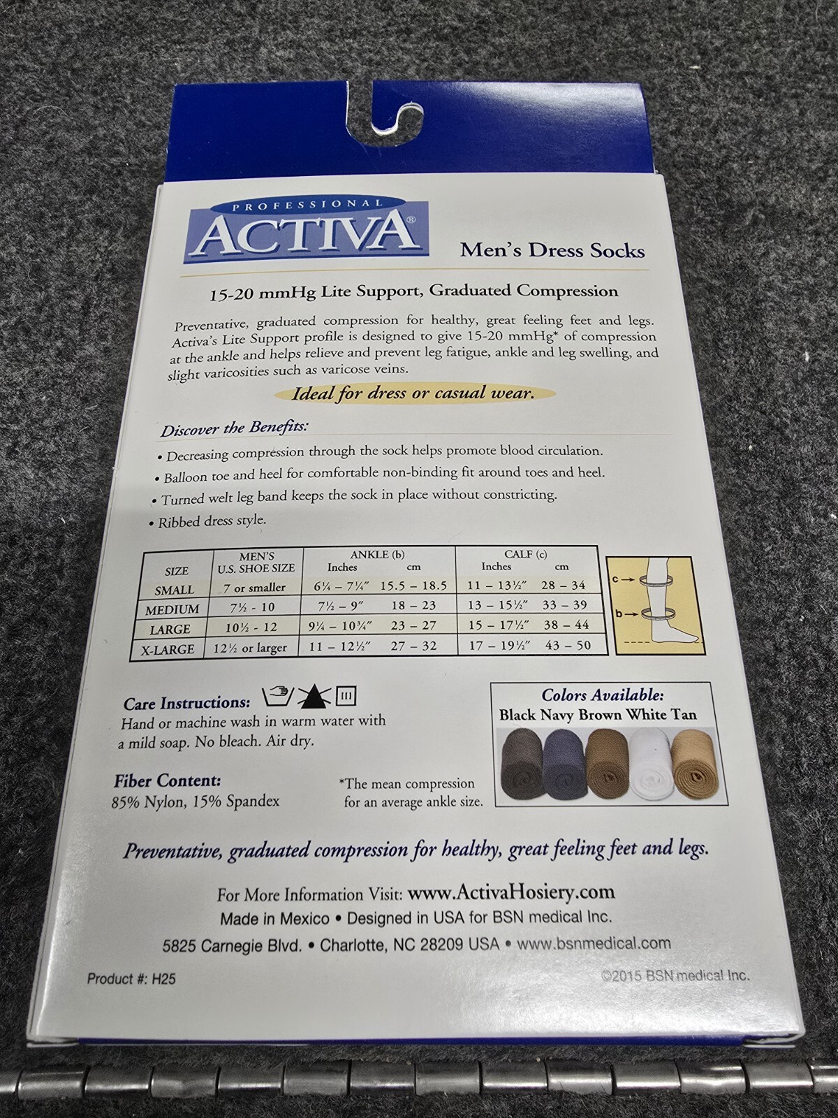 ACTIVA MENS DRESS SOCKS, 15-20 MMHG GRADUATED COMPRESSION SOCKS, H2544-01, NEW