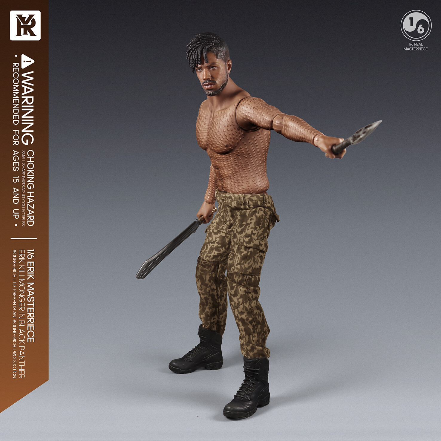 YOUNGRICH TOYS 1/6 YR012 Erik Killmonger Head Carved & Body Suit No Clothes