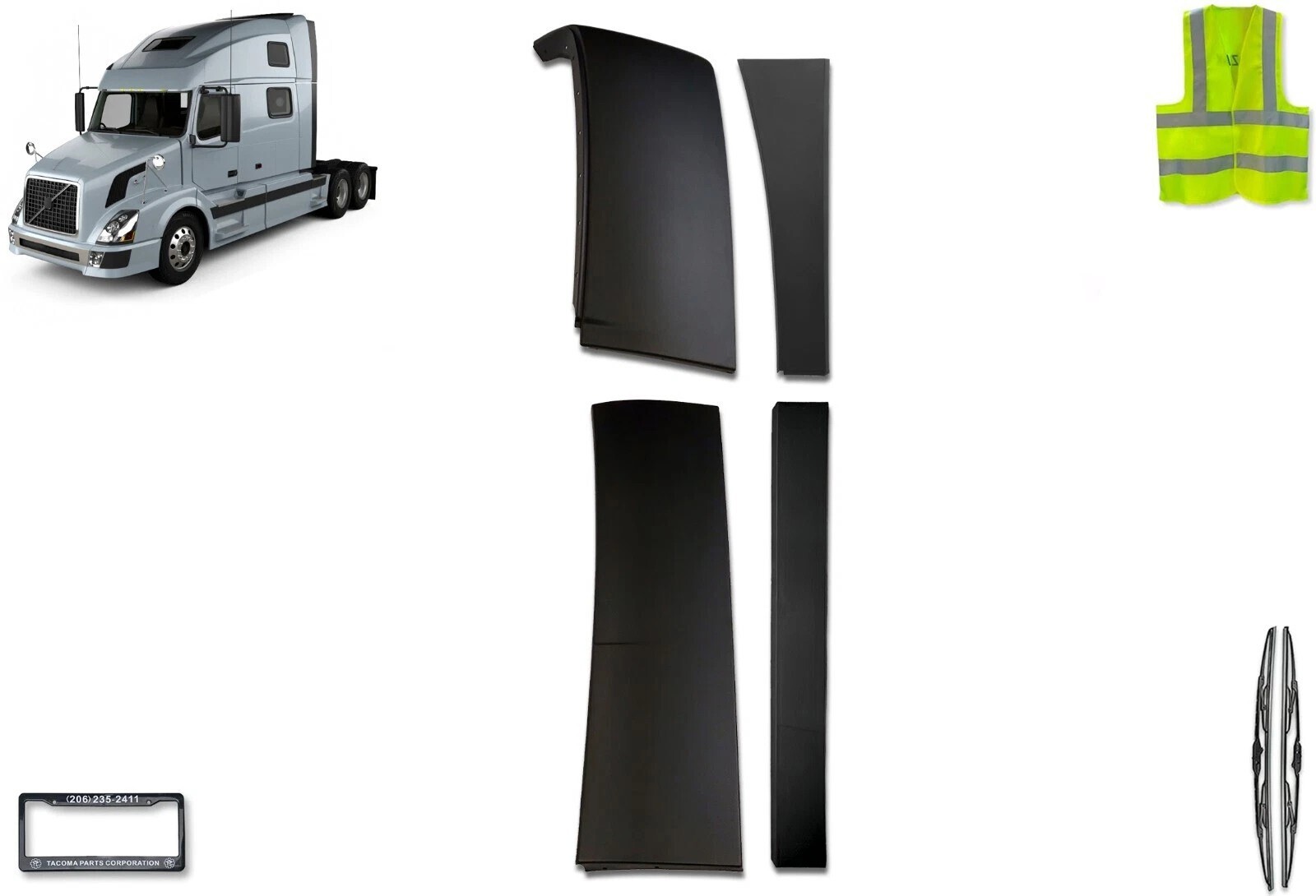 Compatible with Volvo VNL 2004-2017 Lower Upper Cab Cabin Wind Fairings Left
