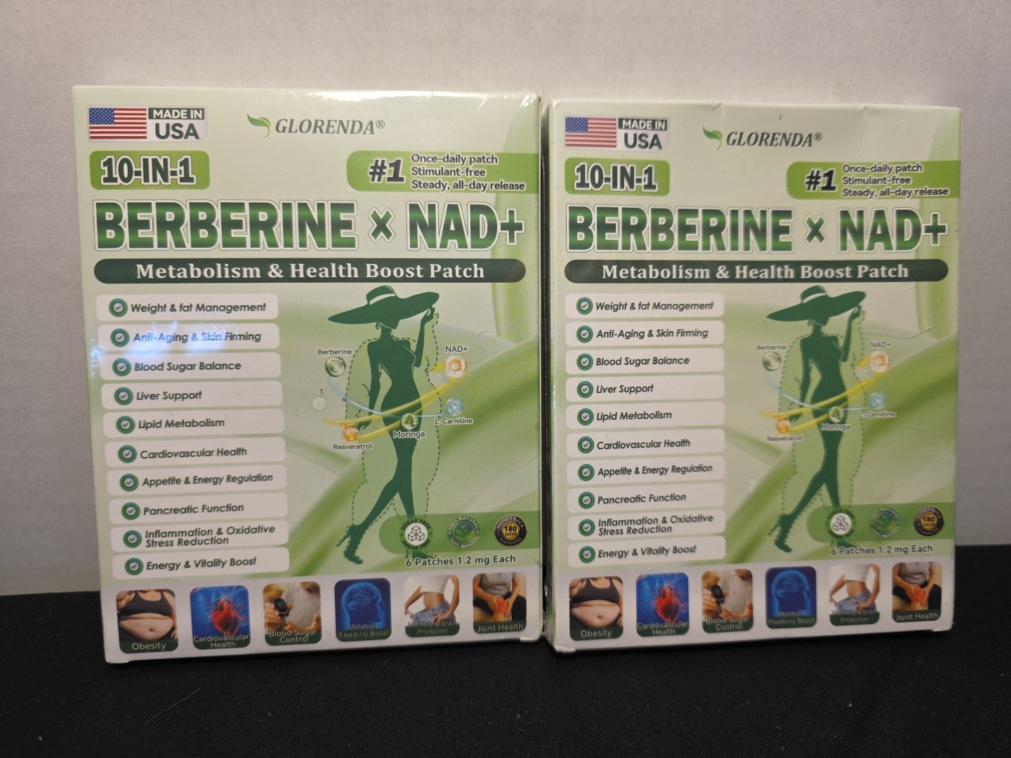 SET OF 2 Glorenda Berberine x NAD+ Metabolism & Health Boost Patch Green 1.2mg