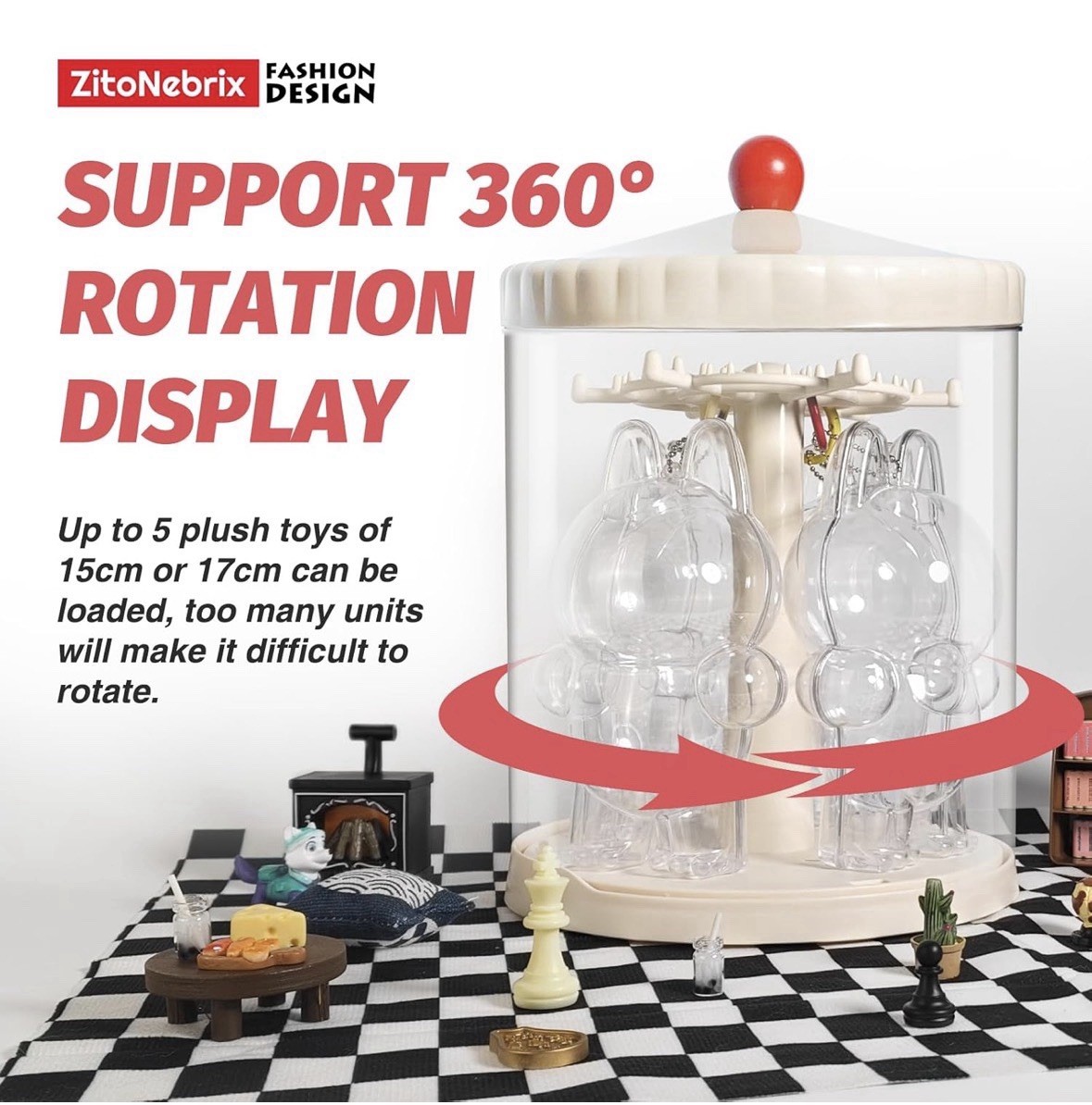 360° Rotating Display Case for 6" Doll Keychains – Stackable Clear Dustproof