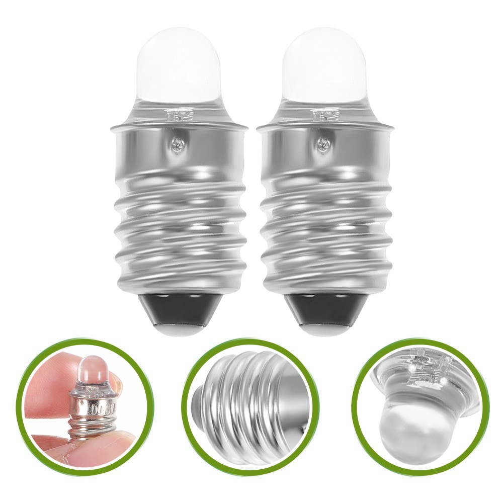 2Pcs Small LED Flashlight Bulbs Replacement Durable Metal Glass Silver Color