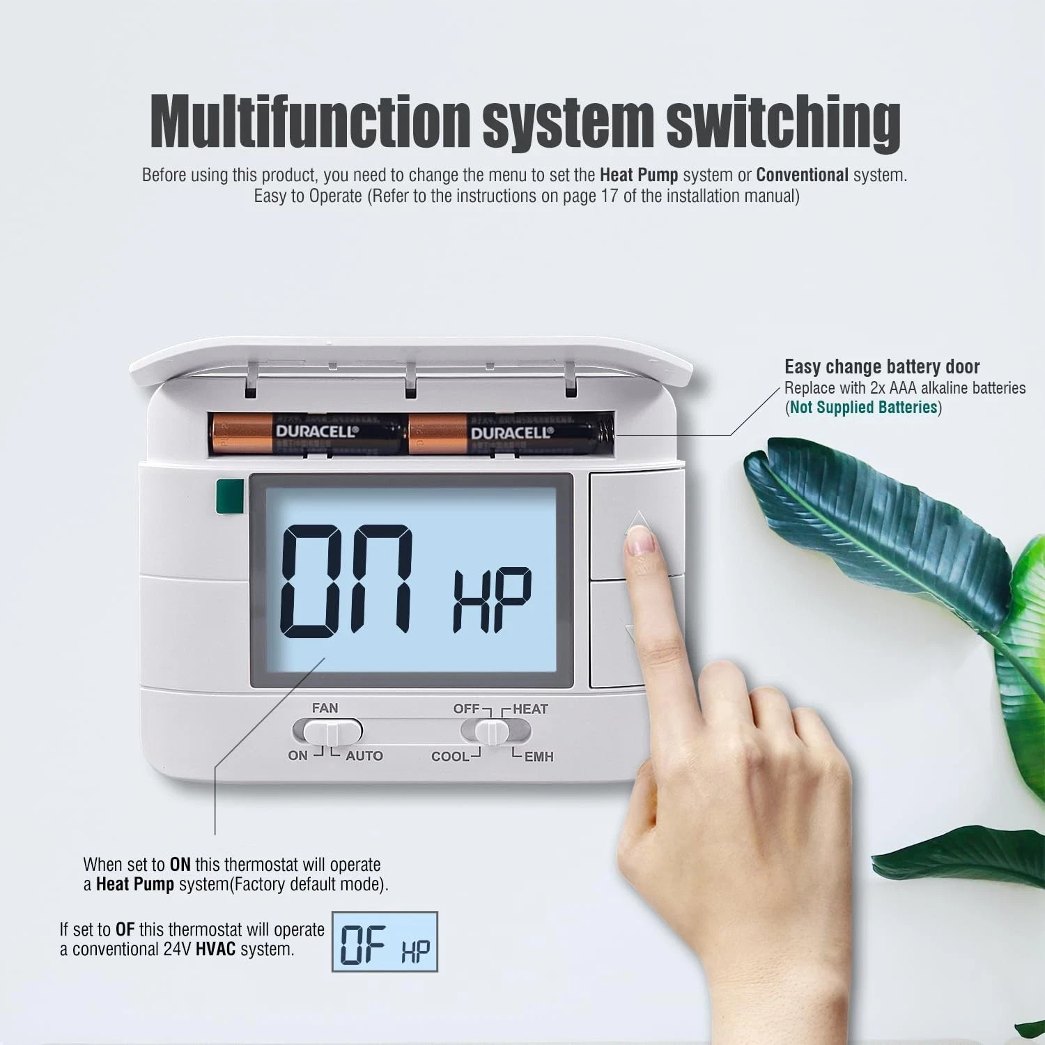 Aowel 2 Heat/ 1 Cool Non-Programmable Thermostat for Home Heat Pump System NEW