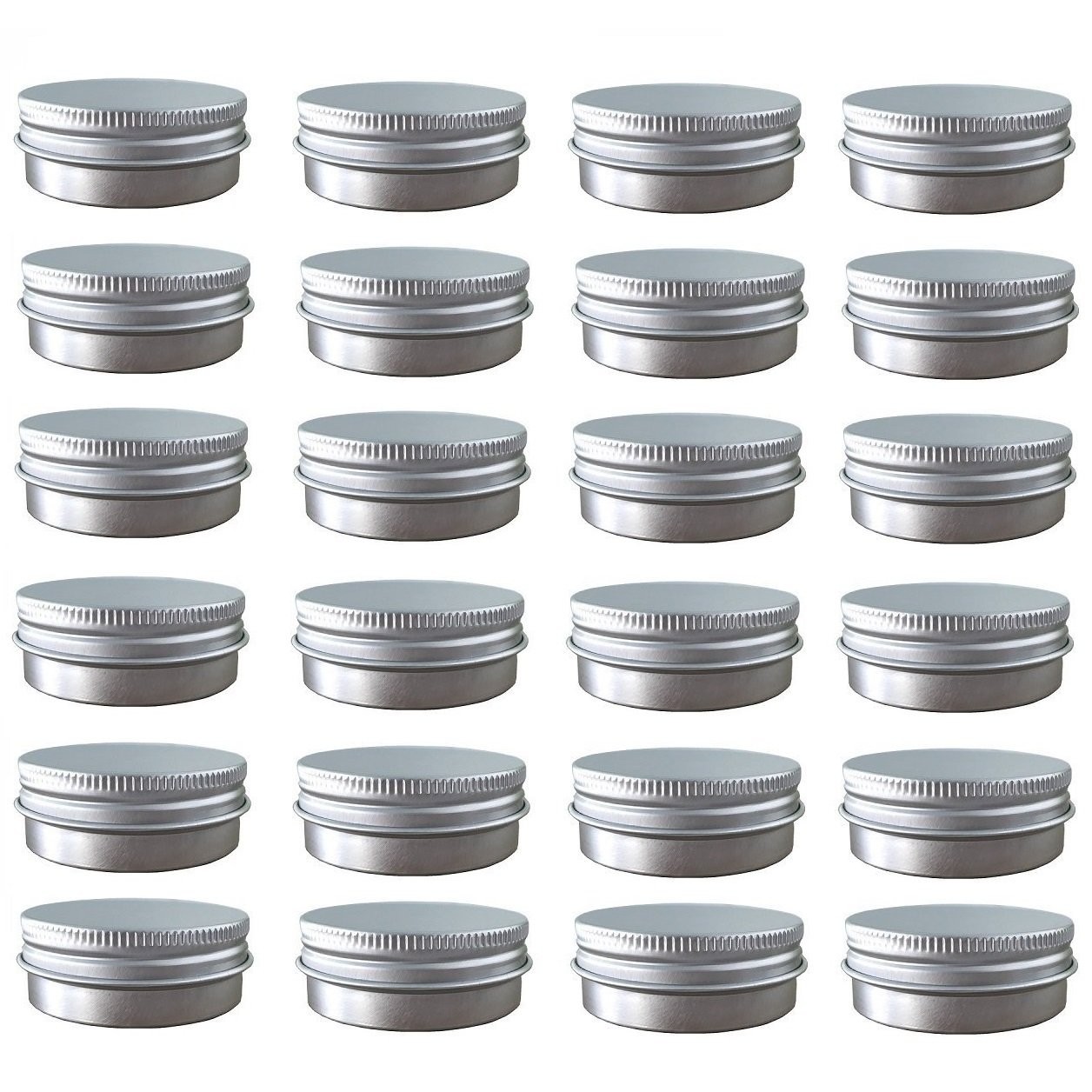 Aluminum Tins Metal Containers Screw Top Round 2 Oz 60ml 24 Pack Silver Cosmetic