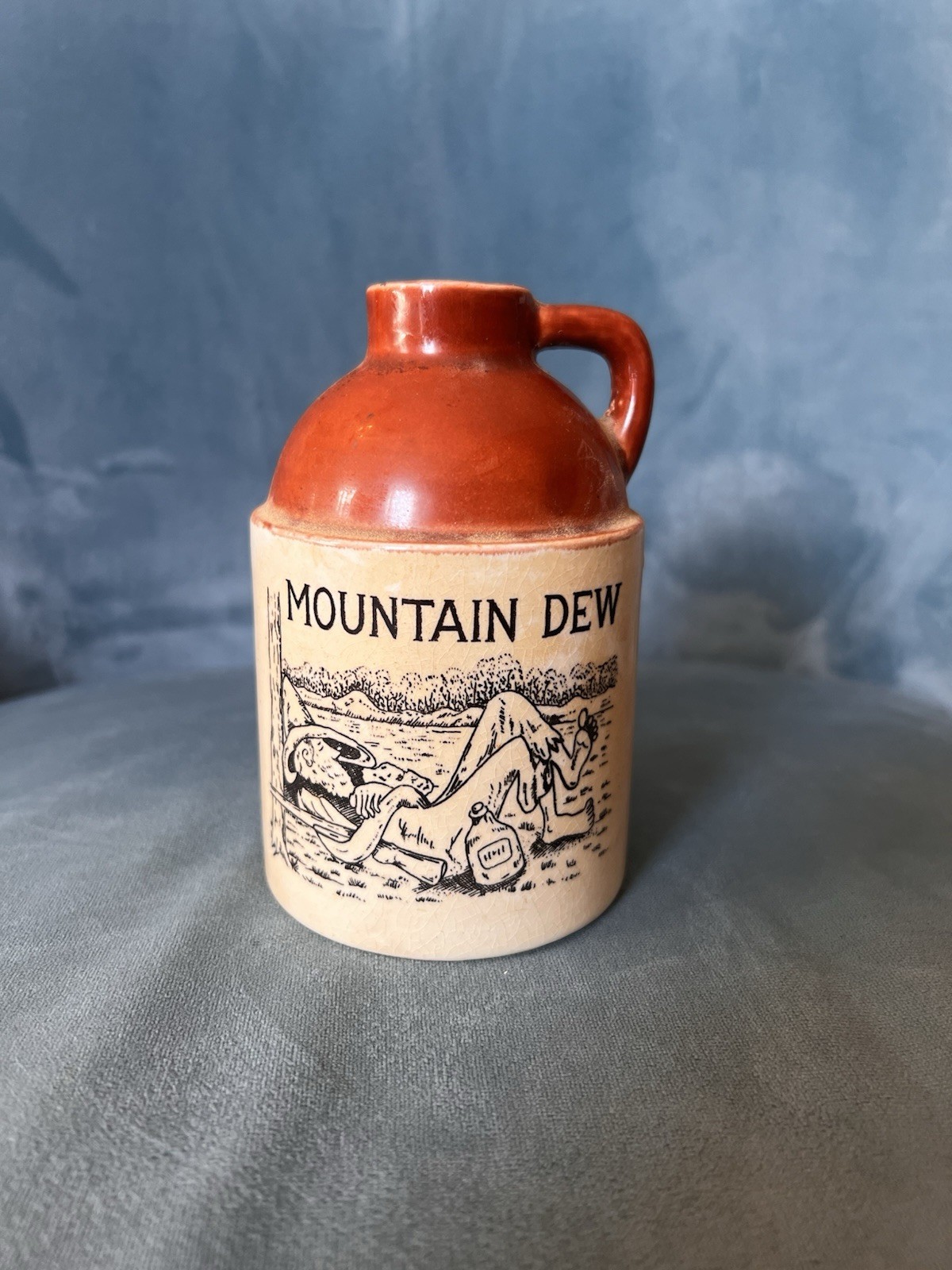 Vintage Mountain Dew Jug Napping Hillbilly Crockery Cork Stoneware Moonshine XXX