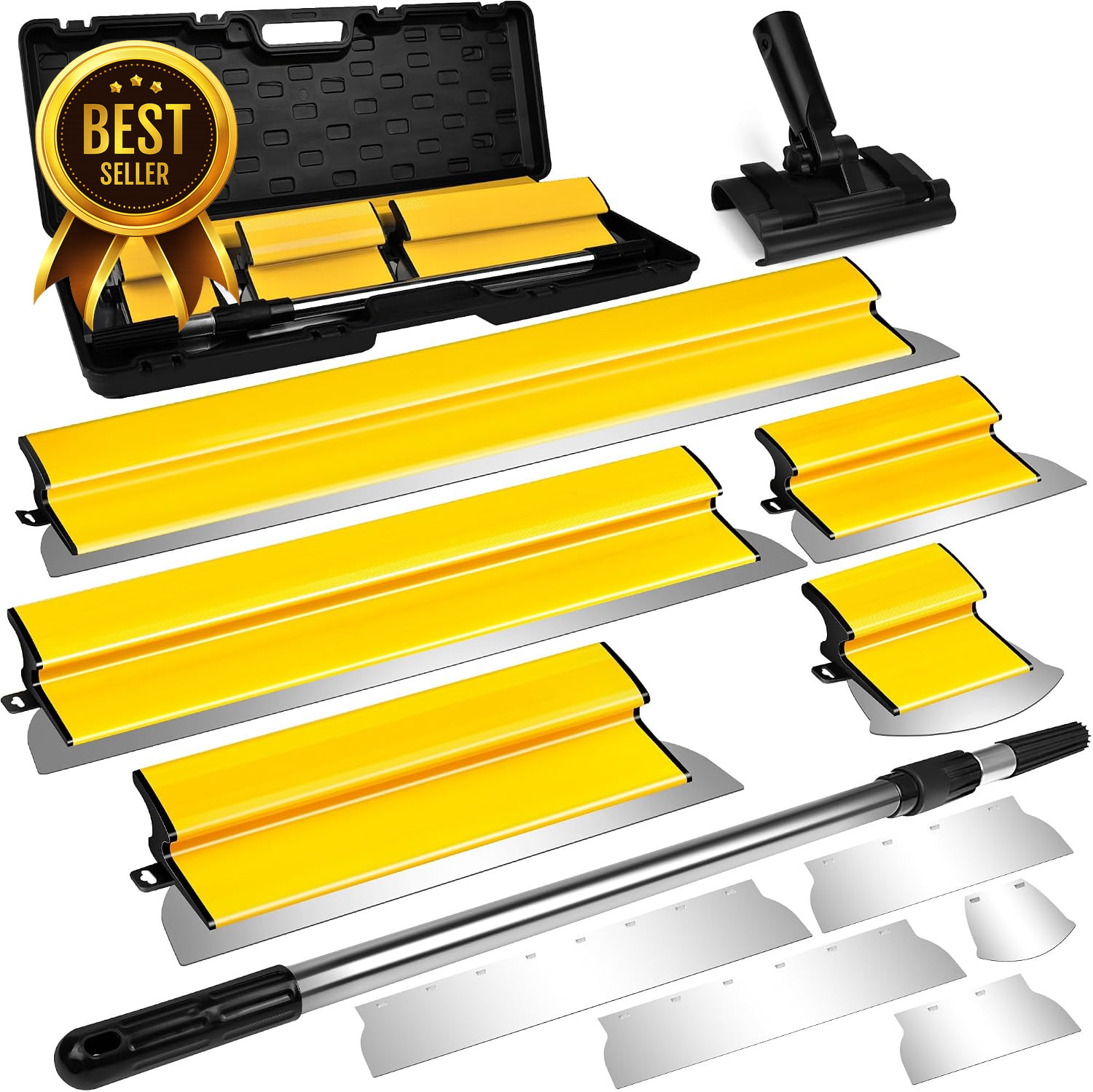 Drywall Skimming Blade Set 16-32" Stainless Steel Blades with Telescoping Handle