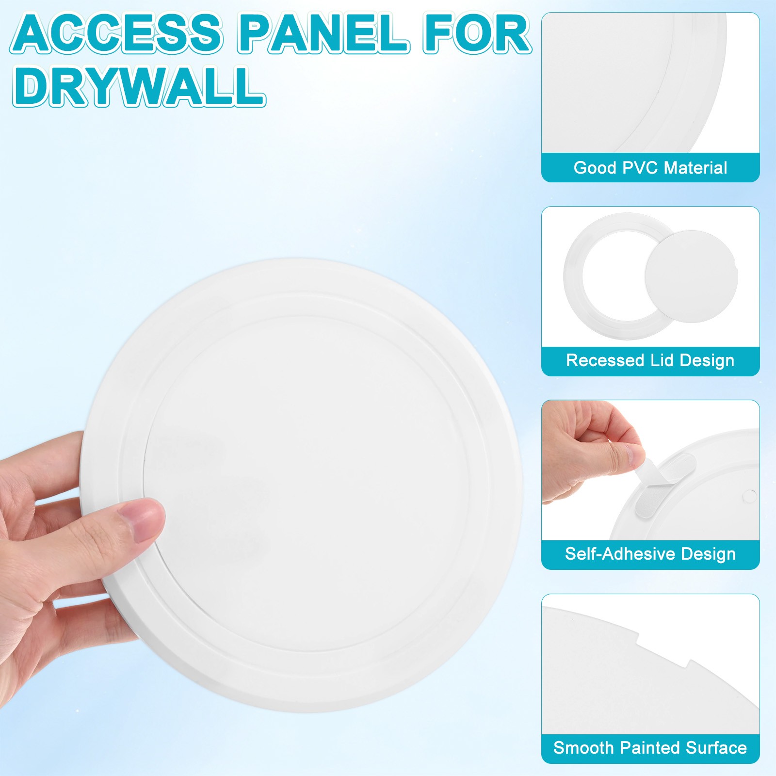1-Pack Access Panel for Drywall, 5x5 Inch Round Plastic Removable [White]