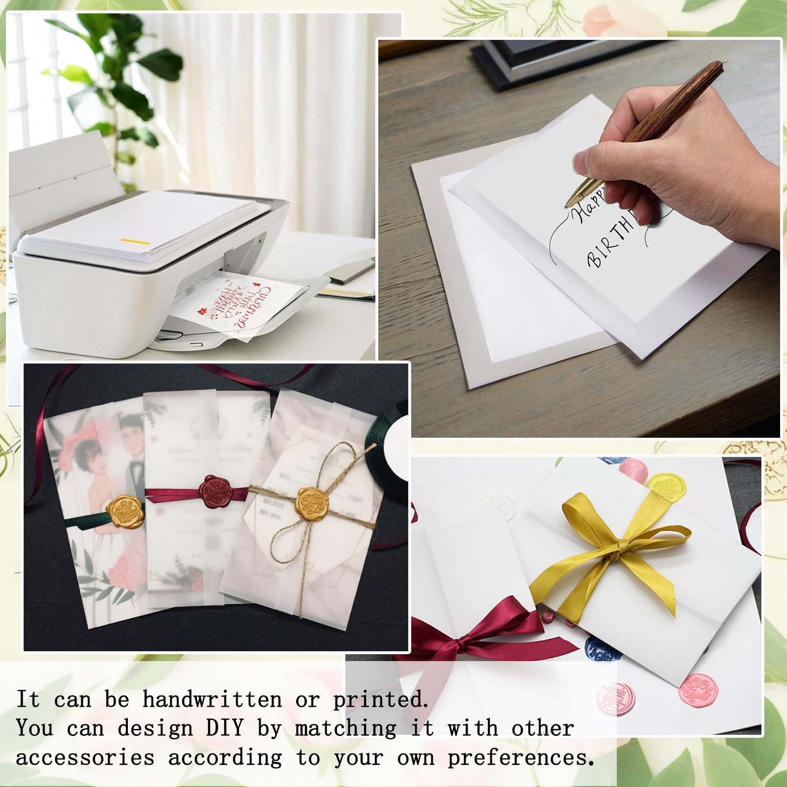 50 PCS Vellum Jackets 5x7 Invitations PreFolded Translucent Paper Sleeves