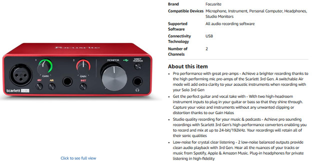 2 Electro-Voice RE320 mics and 2 Focusrite Scarlett USB Audio Interfaces