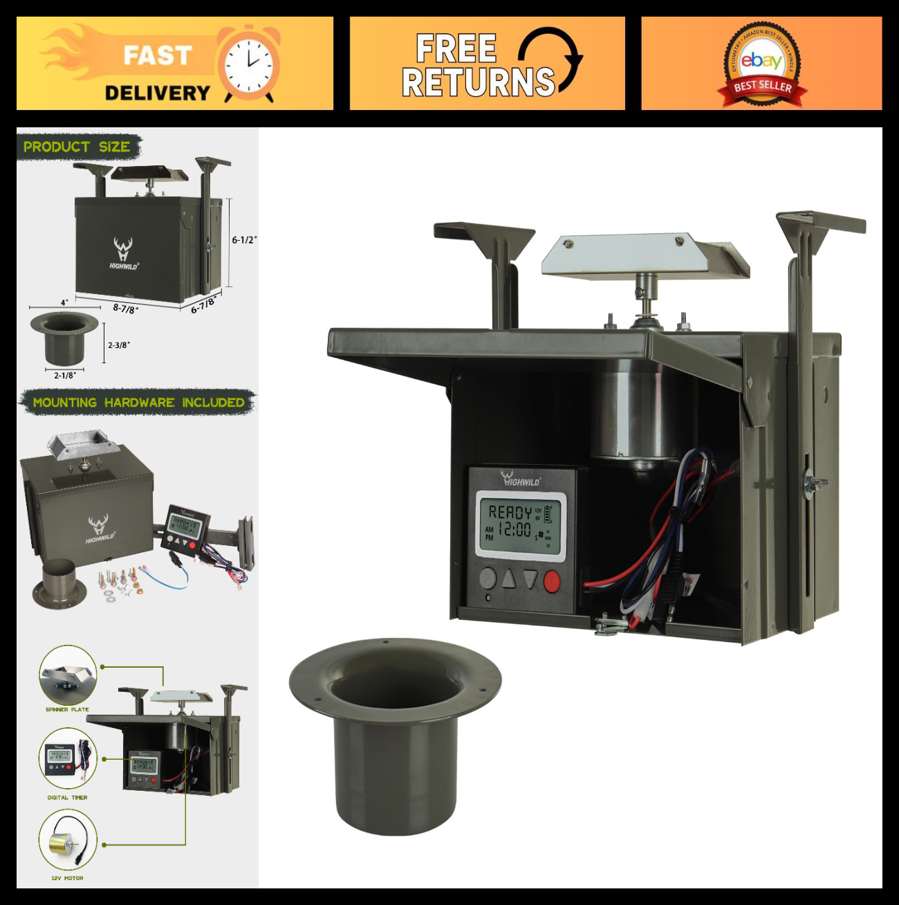12V Digital Deer Feeder Kit for Hunting | 8 Feed Times, Weather-Resistant, Timer