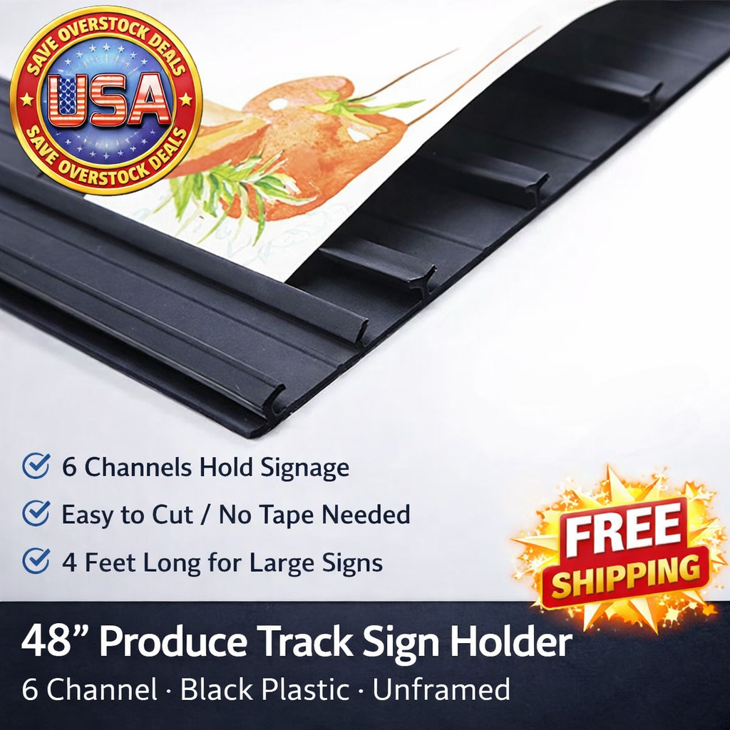 48" Produce Track Sign Holder 6 Channel Black Plastic Unframed