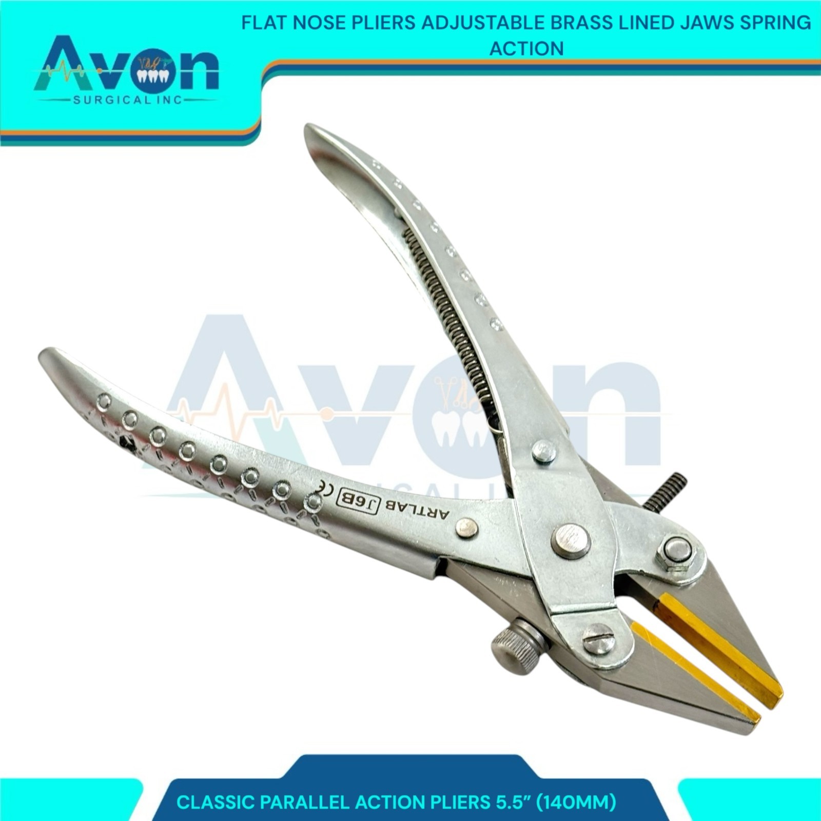 5.5" Classic Flat Nose Parallel Action Pliers w/ Brass Jaws - Spring Handle -1pc