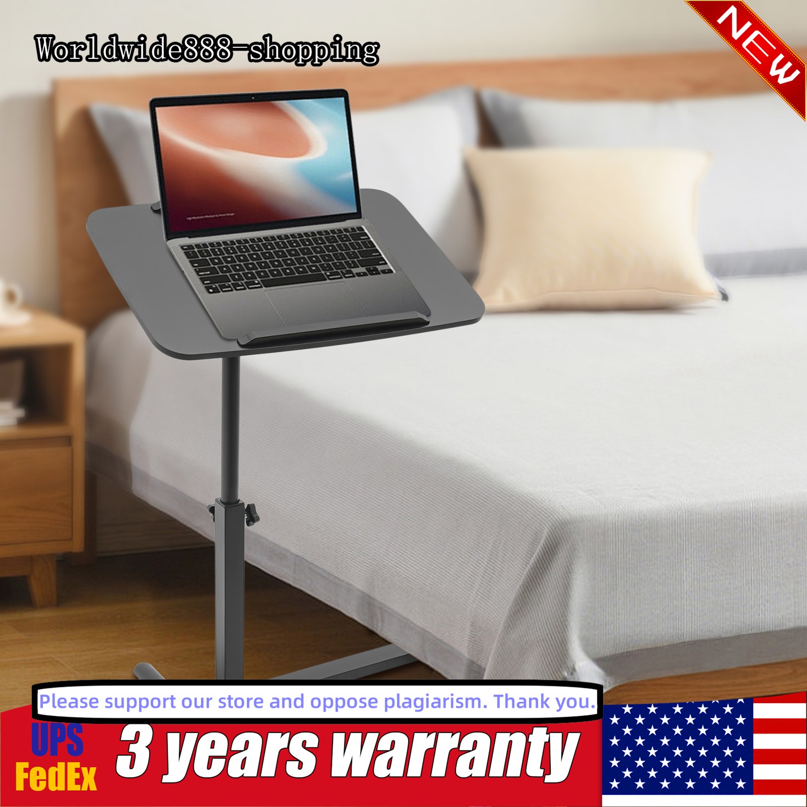 Mobile Standing Desk Rolling Laptop Table Adjustable Hospital & Home Bed Table