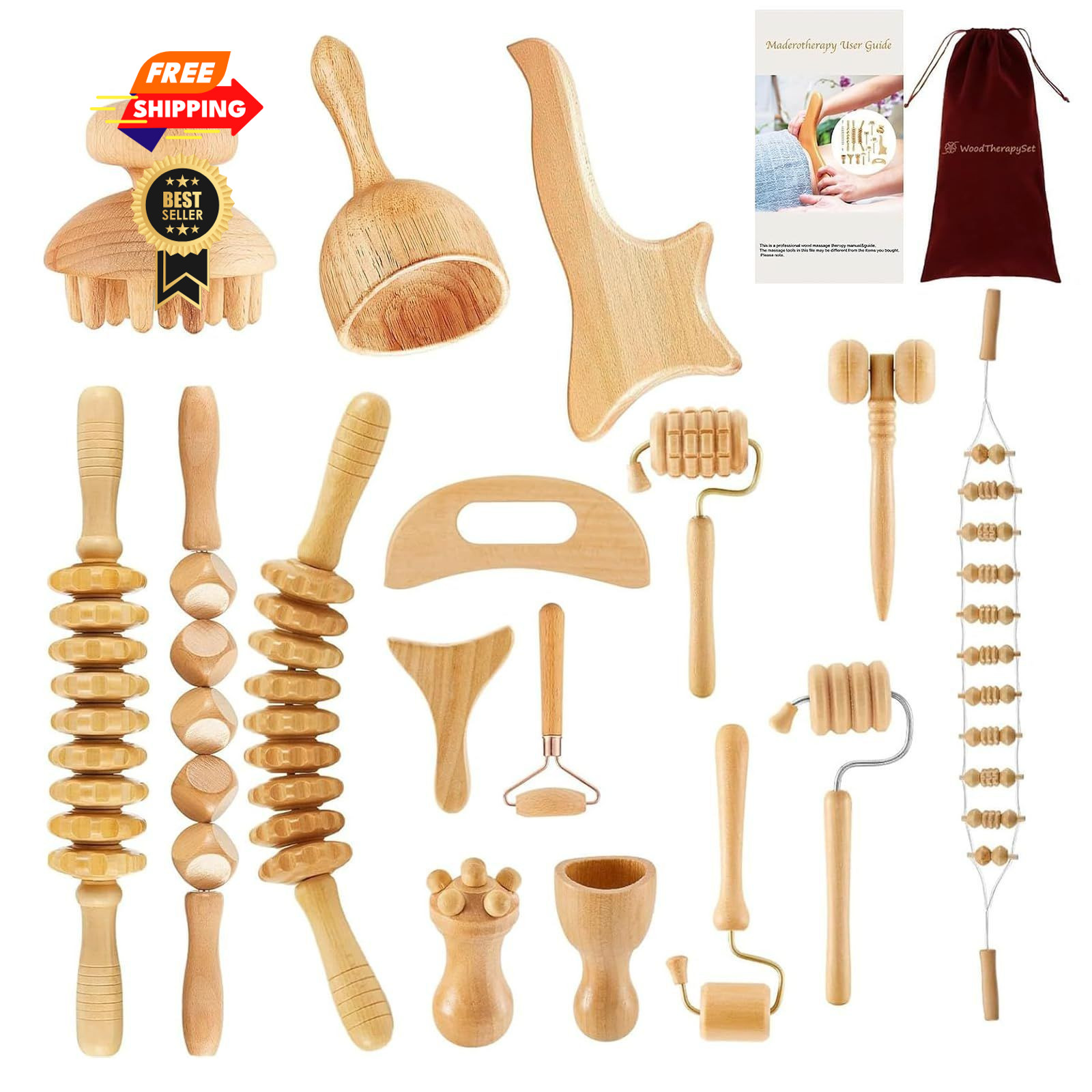 16Pcs Wood Therapy Massage Tools Set, Maderoterapia Kit 16pcs, 16pcs