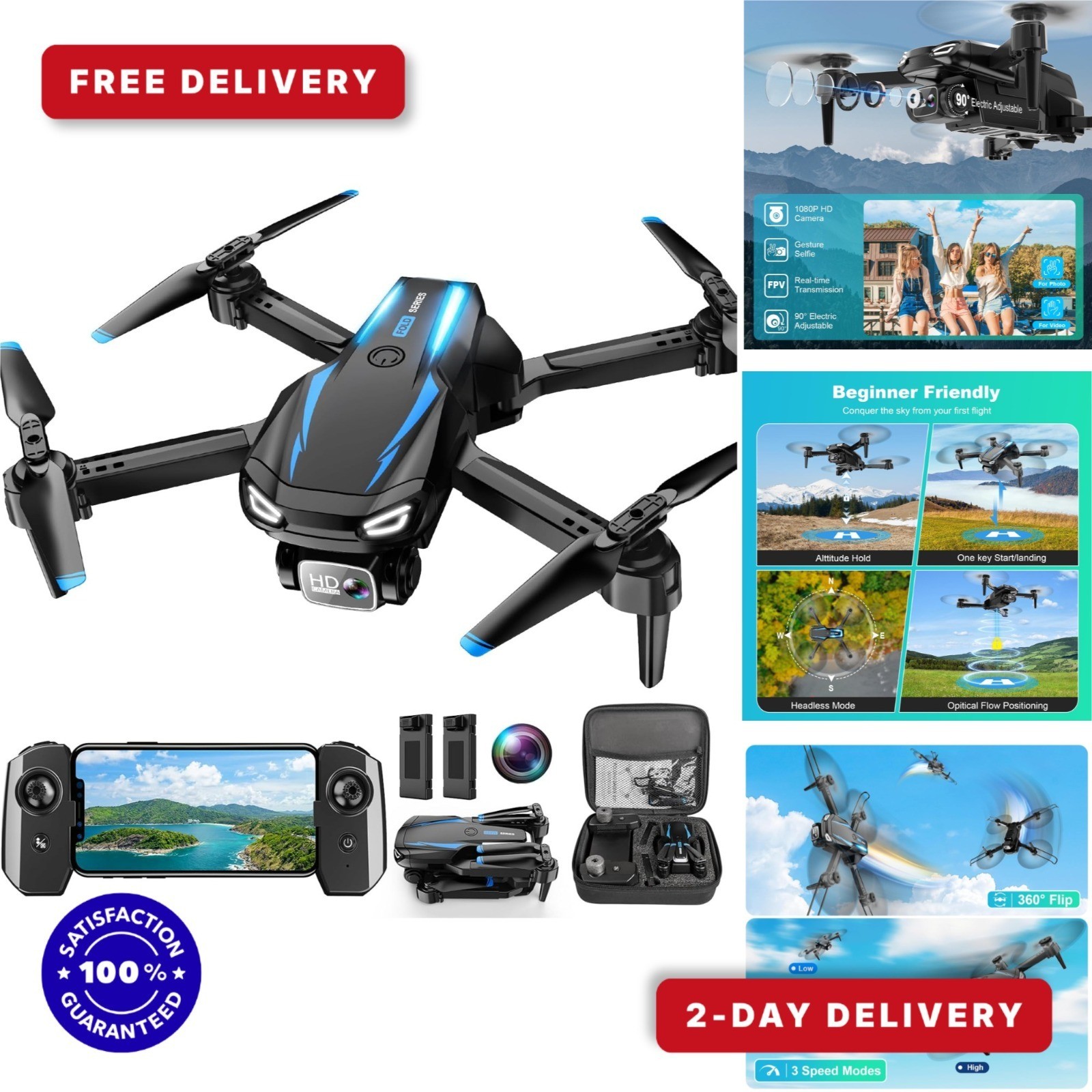 Dazlen Foldable Quadcopter Drone with 1080P Camera for Beginners