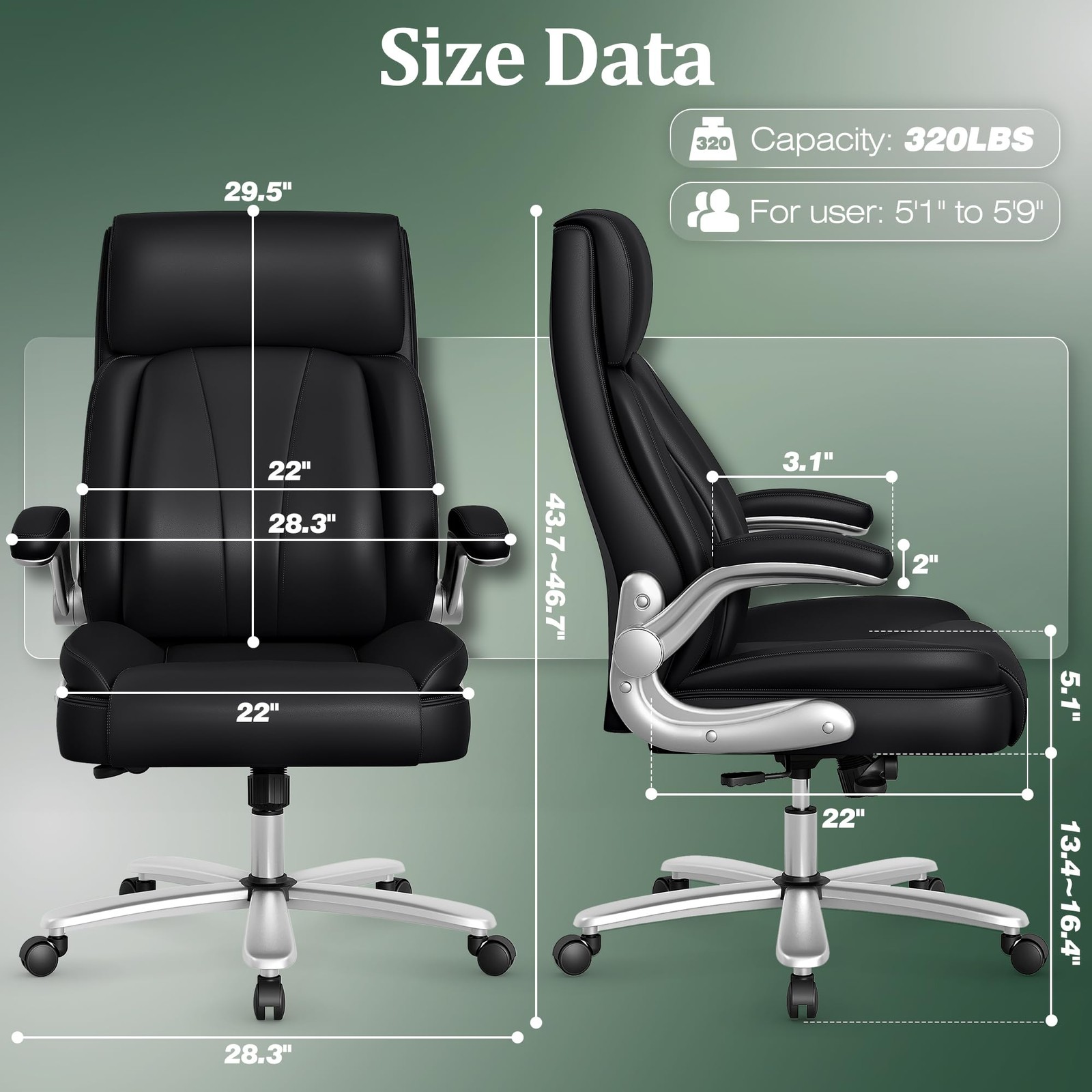 Executive Office Chair, Ergonomic Desk Chair, 500lbs Heavy Duty Comfy Compute...