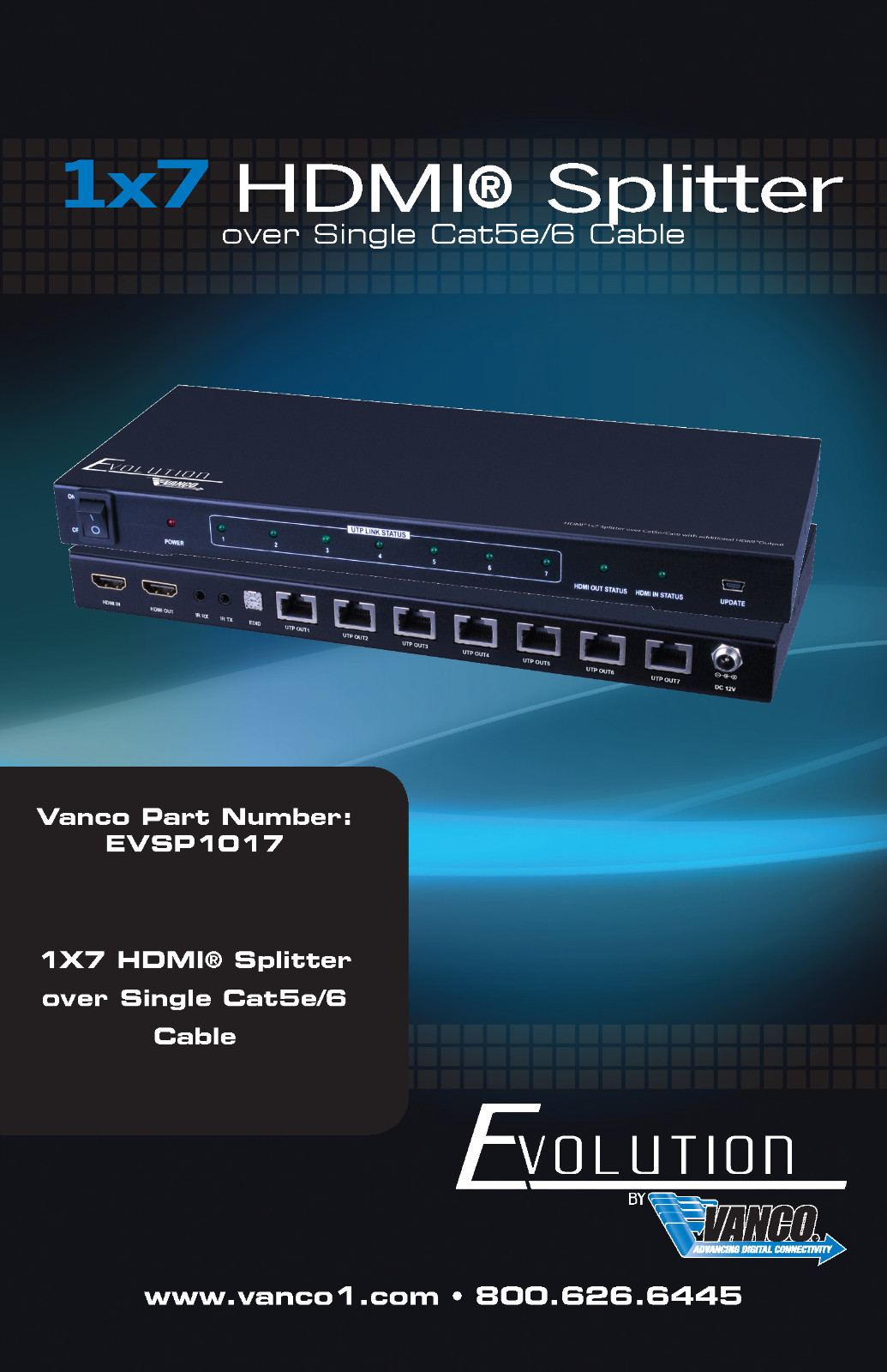 BRAND NEW** Vanco® Evolution EVSP1017 1x7 HDMI Splitter for Cat5e/Cat6