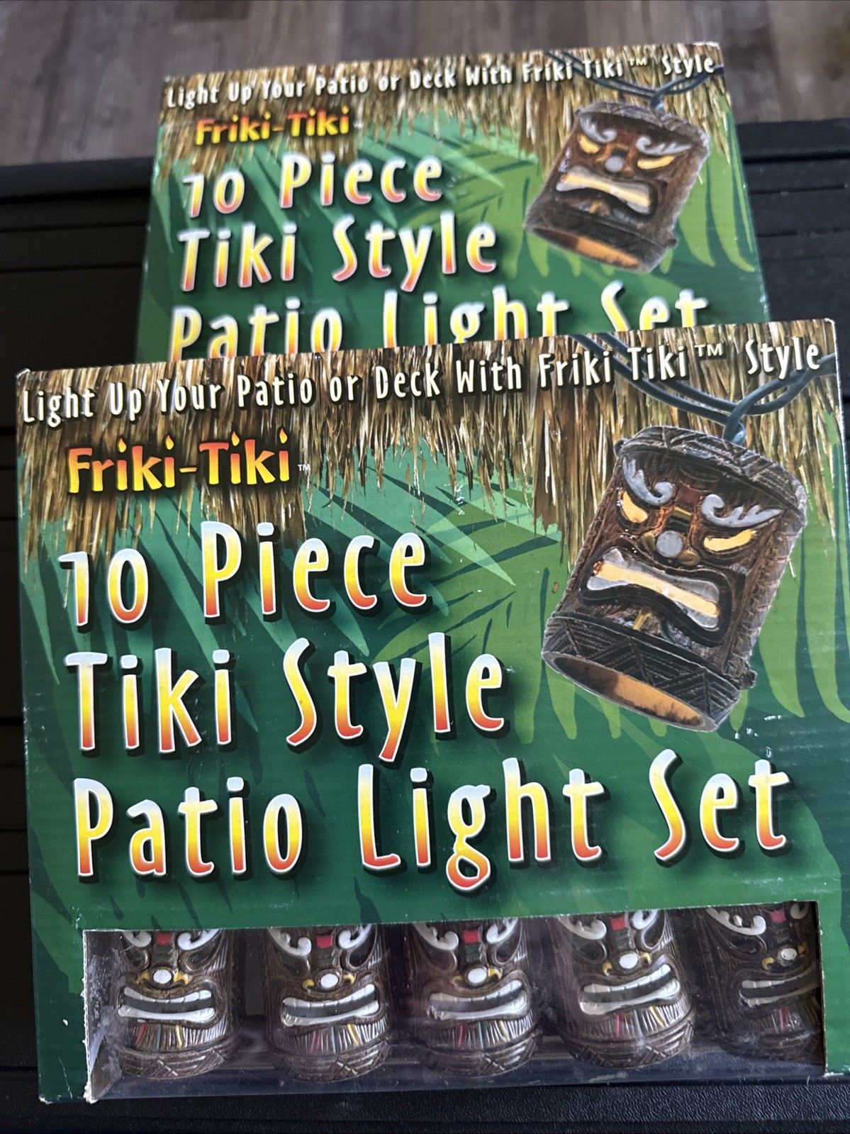 Vintage Friki Tiki Hawaiian 10 Piece Tiki Patio Light Set Of 2 (WORKS)