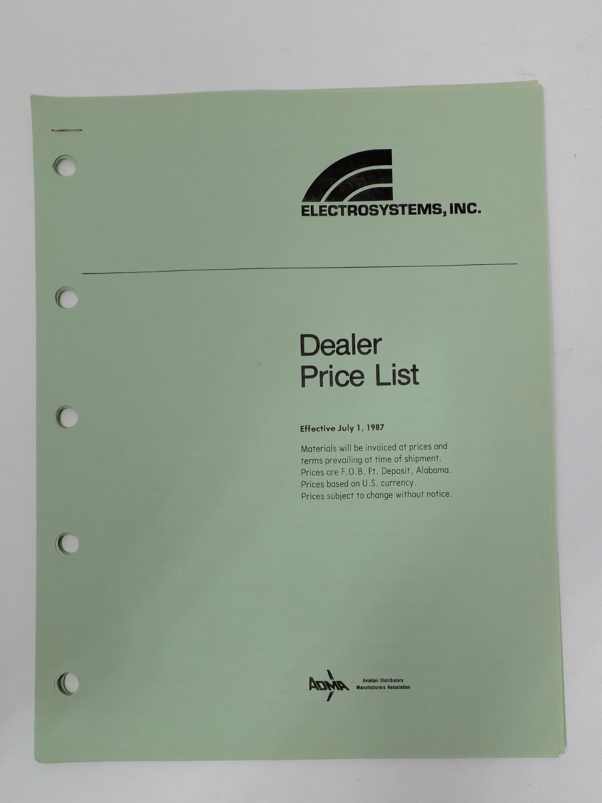 Electrosystems Inc Dealer Price List 1987: vintage aviation aircraft catalog