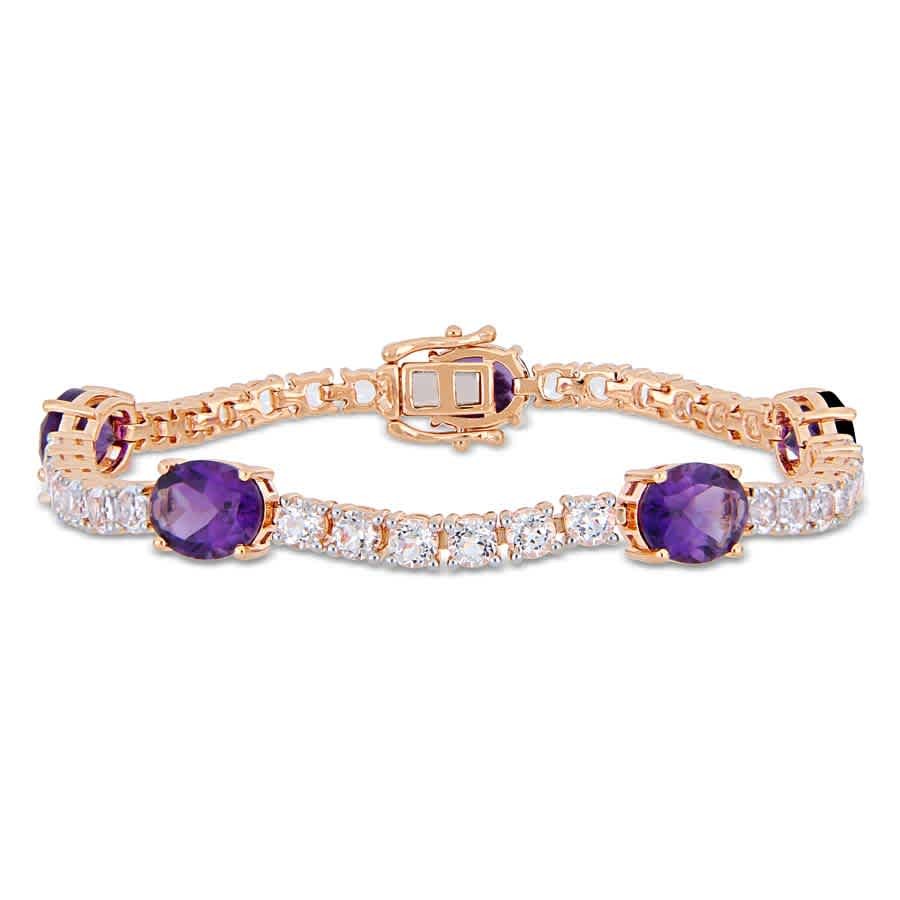 AMOUR 21 CT TGW Africa-amethyst and White Topaz Station Link Bracelet In Rose